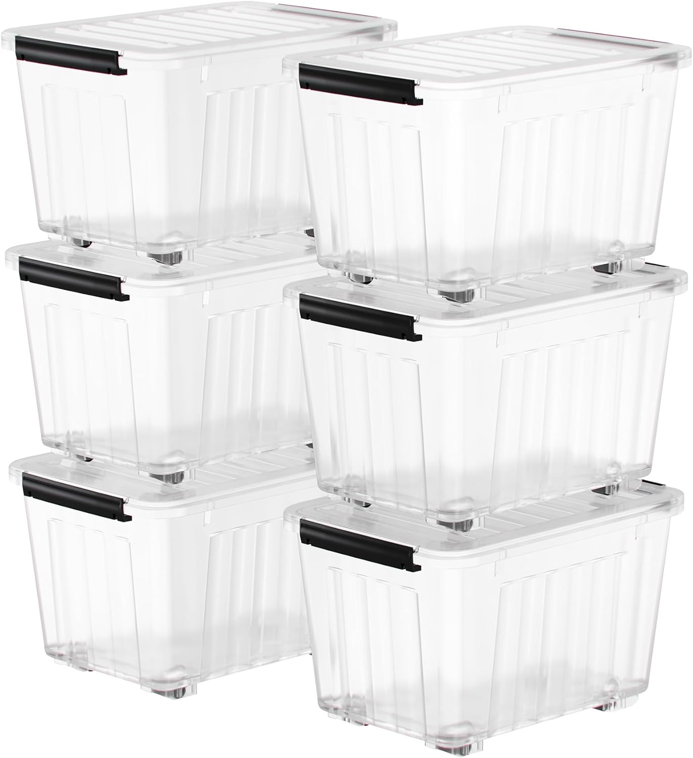 Nazhura 72 Quart Plastic Storage Bin, Stackable and Nestable Storage Boxes with Lids and Secure Latching Buckles, Large Storage Container (Clear, 72Quart-6Pack)