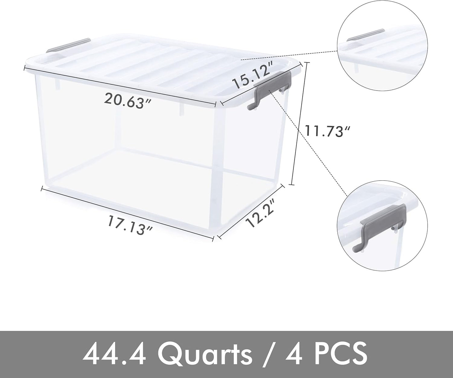 Citylife 44.4 QT Plastic Storage Bins with Latching Lids Stackable Storage Containers for Organizing Large Clear Storage Box for Garage, Closet, Kitchen, 4 Packs