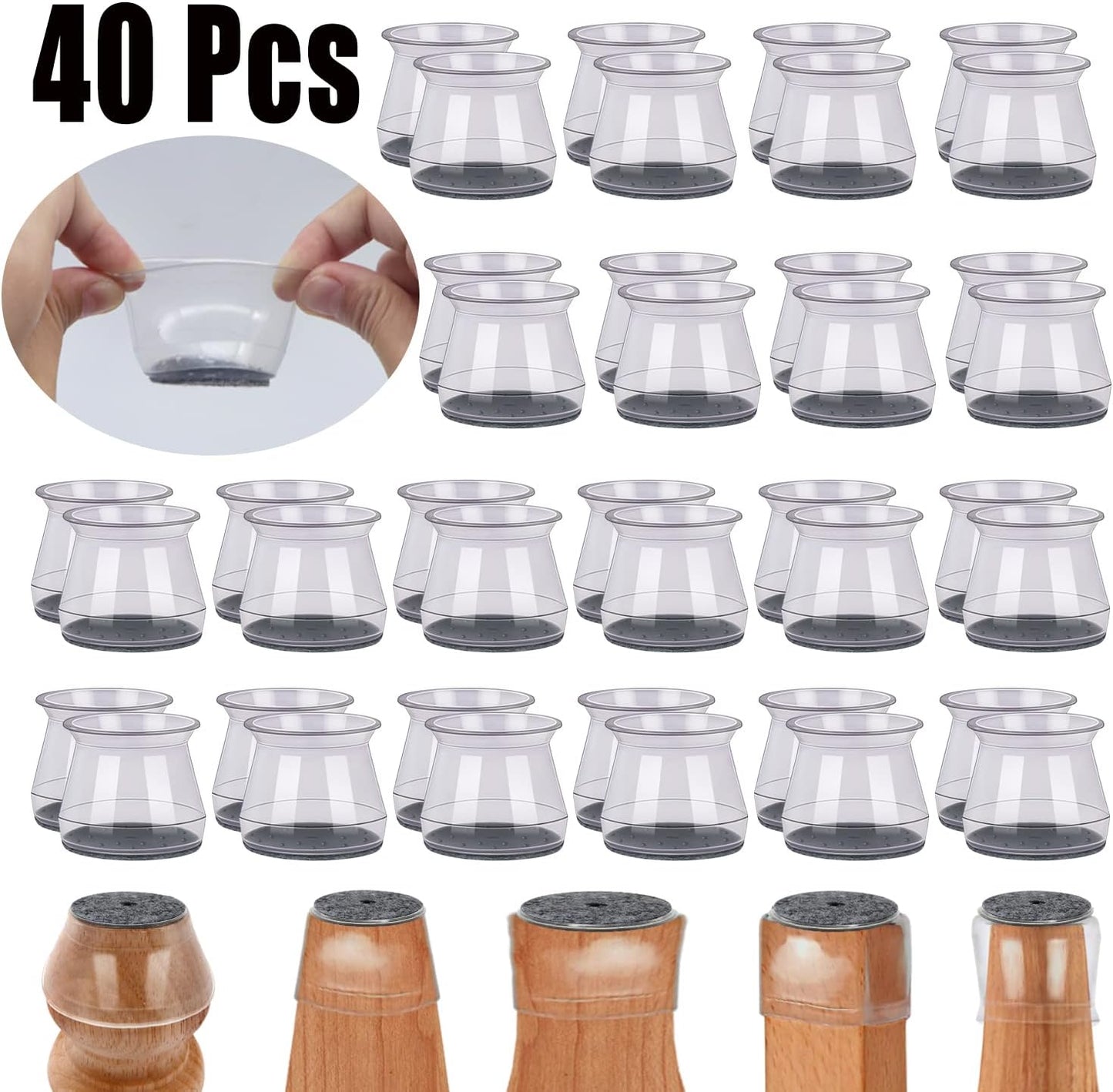 BUMACO 40Pcs Chair Leg Floor Protectors Chair Leg Protectors for Hardwood Floors Silicone Pads Covers to Protect Floors Universal L Clear Fit (1-5/16"~2")
