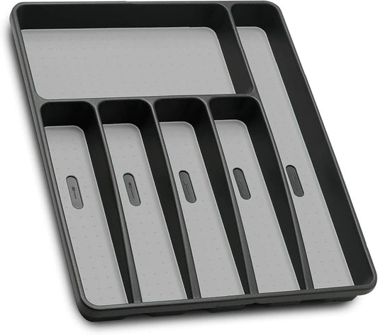 Silverware Organizer Utensil Organizer Holder Kitchen Drawer Organizer Plastic Silverware Tray for Drawer Flatware Organizer 6 Compartment Black