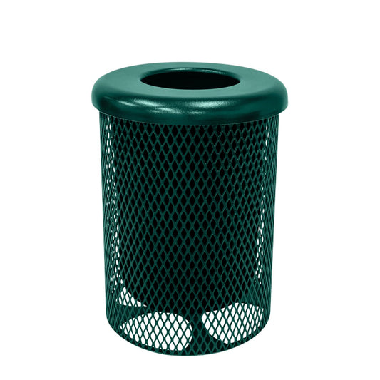 COATEDOUTDOORFURNITURE RFT-TXTGRN Heavy Duty Round Trash Receptacle with Flat Top, Liner Included, 32 Gallon, Textured Green, Made in America
