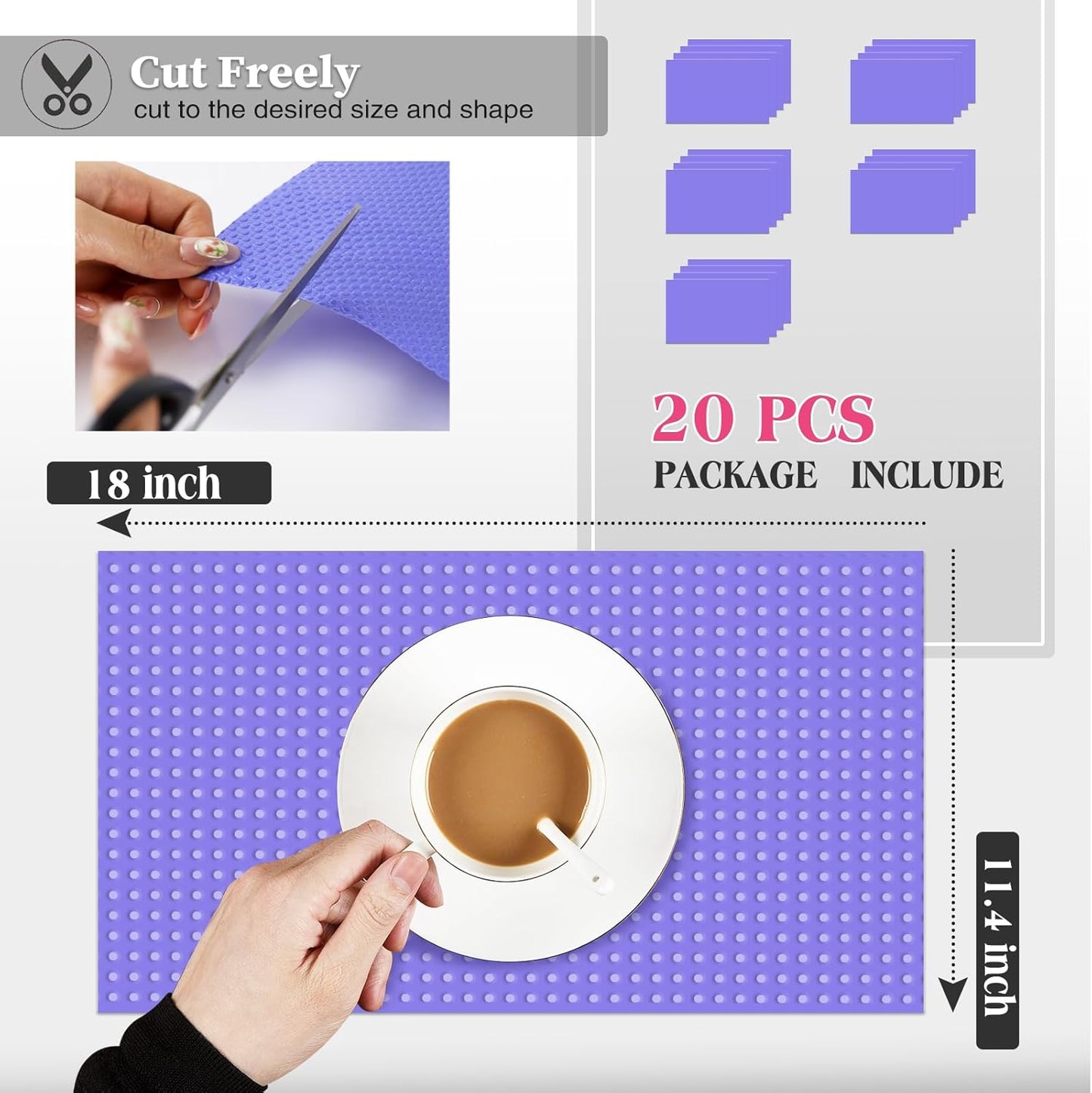 Daixer 20Pcs Refrigerator Liners, Washable Fridge Liner Shelf Mats Refrigerator Pads for Cupboard Cabinet Drawer Home Kitchen Accessories Organization (Purple)