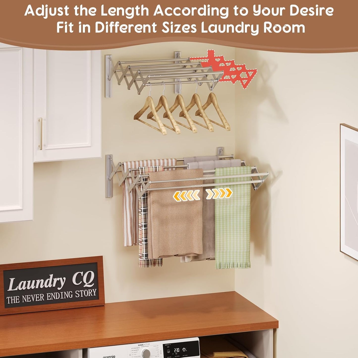 X-cosrack Wall Mounted Clothes Drying Rack, Wide Large Rustproof Retractable Laundry Drying Rack, 8 Bar Space-Saving Aluminium Alloys Clothing Hanger Drying Racks forLaundry