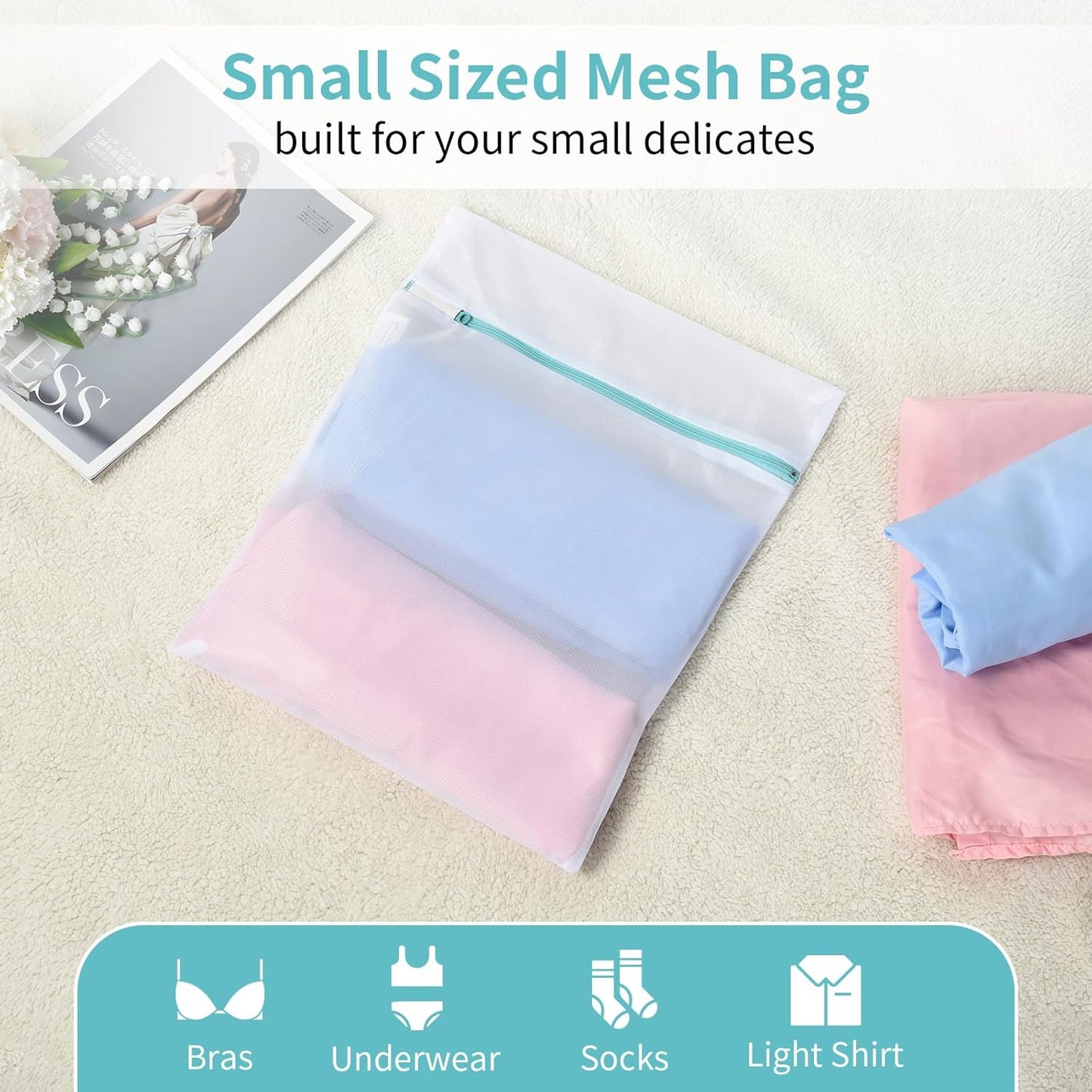 OTraki 12x16 Inch Mesh Laundry Bag 2 Pack Small Lingerie Sock Bag Washing Machine Soft Fine Mesh Zipper Laundry Bra Underwear Wash Bag for Home Travel White