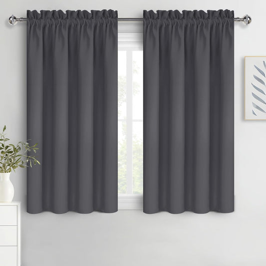 DWCN Bedroom Curtains Blackout Drapery Panels 54 Inch Length 2 Panels Set, Three Pass Microfiber Thermal Insulated Energy Saving Rod Pocket Window Treatment Drapes (W52 x L54 Inch, Dark Grey)