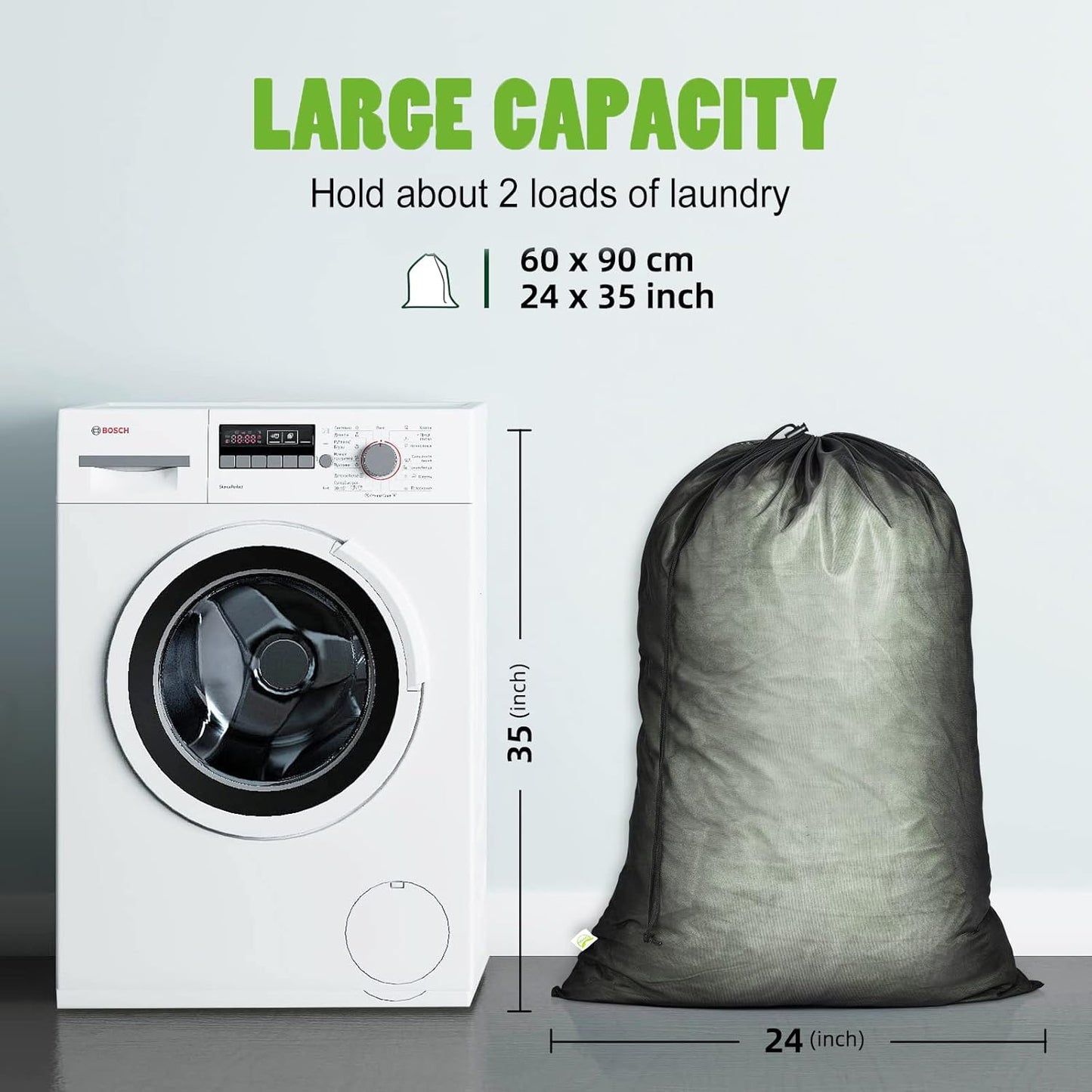 OTraki 2 Pack Large Laundry Bags 24 x 35 inch Mesh Washing Bag with Drawstring Closure Black Dirty Garment Toy Storage Bag Washable Laundry Hamper Replacement Liner for Home Dorm Hotel Beach