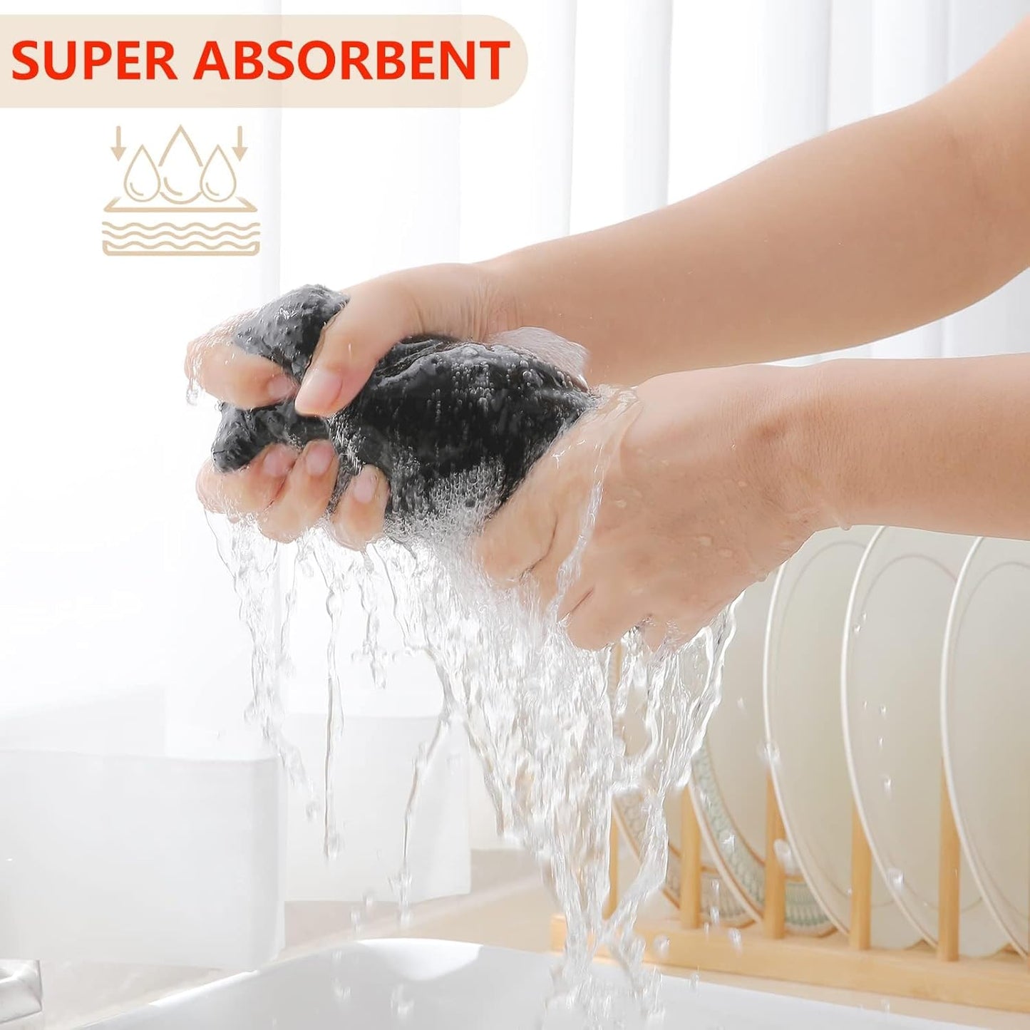 Homaxy 100% Cotton Waffle Weave Kitchen Dish Towels, Ultra Soft Absorbent Quick Drying Cleaning Towel, 13 x 28 Inches, 18-Pack, Black