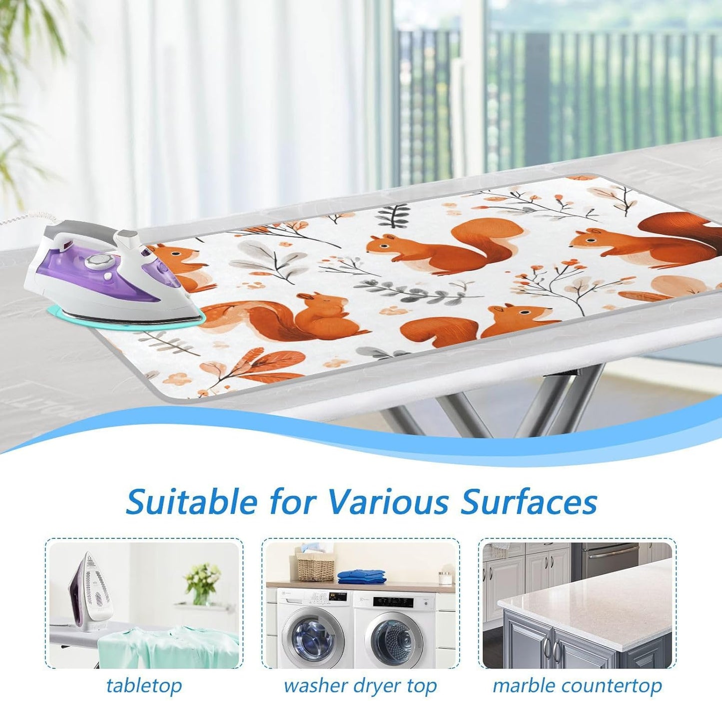 Squirrels and Fall Leaves Ironing Mat for Table top Portable Ironing Pad Blanket for Washer Dryer Countertop Travel