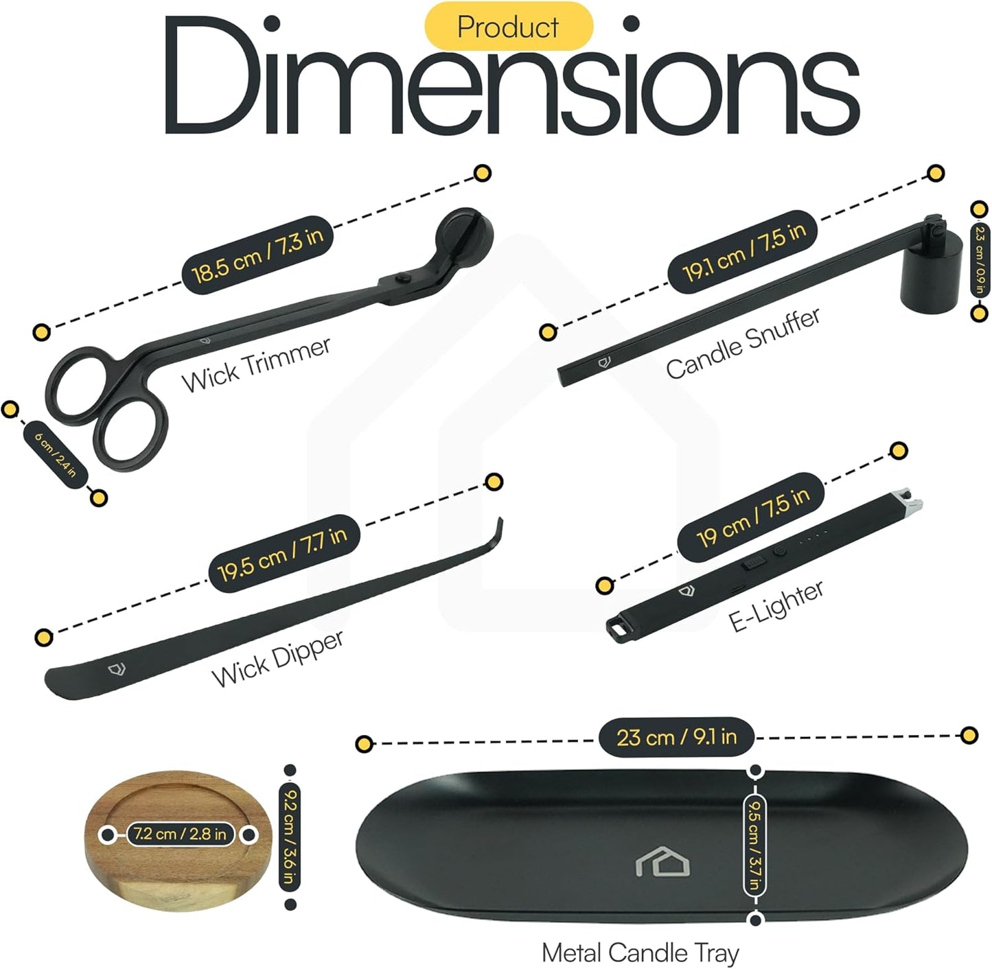 Candle Accessory Set 5 in 1 Candle Care Kit with Wick Trimmer, Dipper, Snuffer, Rechargeable Candle Lighter & Metal Tray – Luxury Gift Box for Candle Lovers (Matte Black)