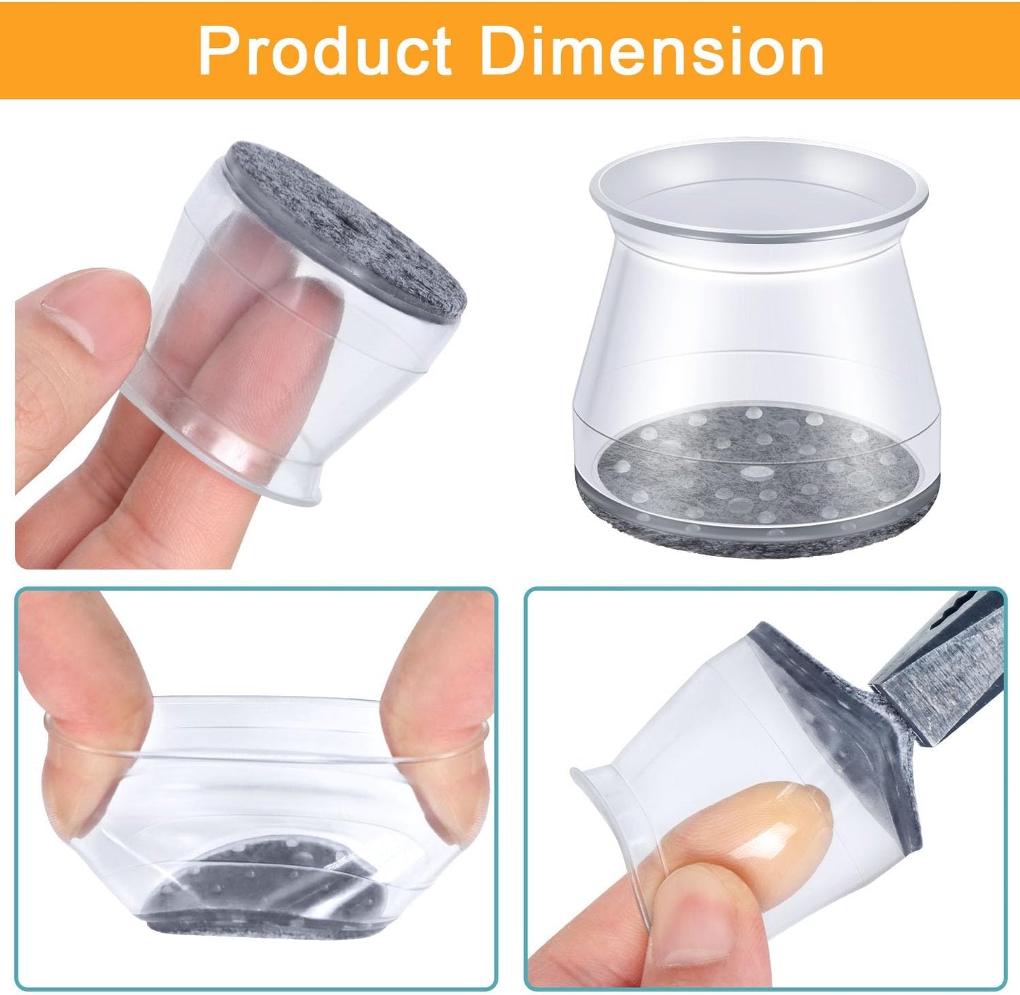 32 Pcs Chair Leg Protectors for Hardwood Floors, Silicone Felt Furniture Leg Cover Pad for Protecting Floors from Scratches and Noise, Smooth Moving, Large(Fit Round Diameter：1-5/16" to 2")