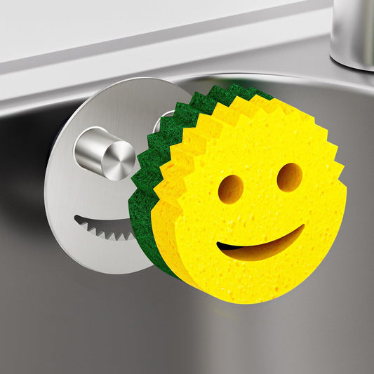 Sponge Holder for Kitchen Sink,Sink Caddy Organizer with Suction Cup Installation for Kitchen/Bathroom, Self Draining,Sponge Caddy for Holding Smiley Sponges-Silver