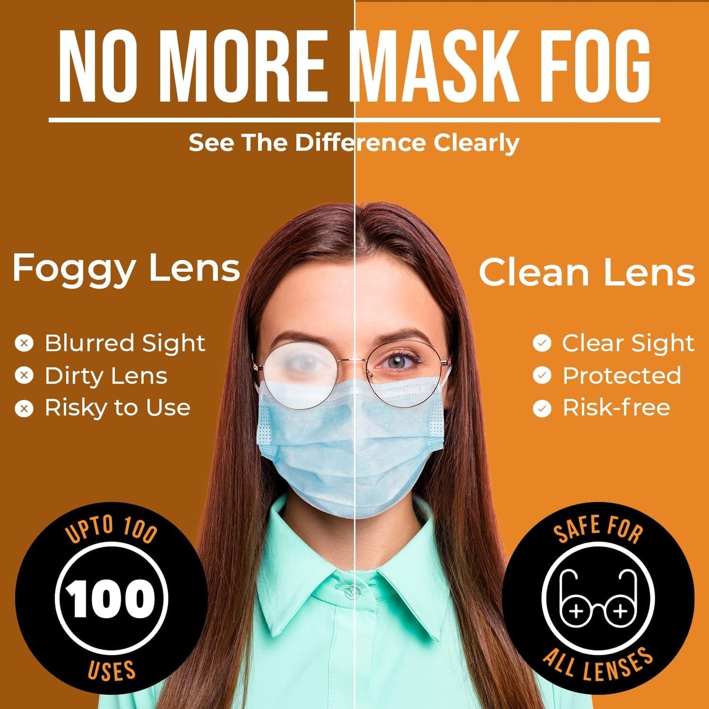 Care Touch Anti-Fog Wipes for Glasses - 100 Individually Wrapped Lenses Wipes