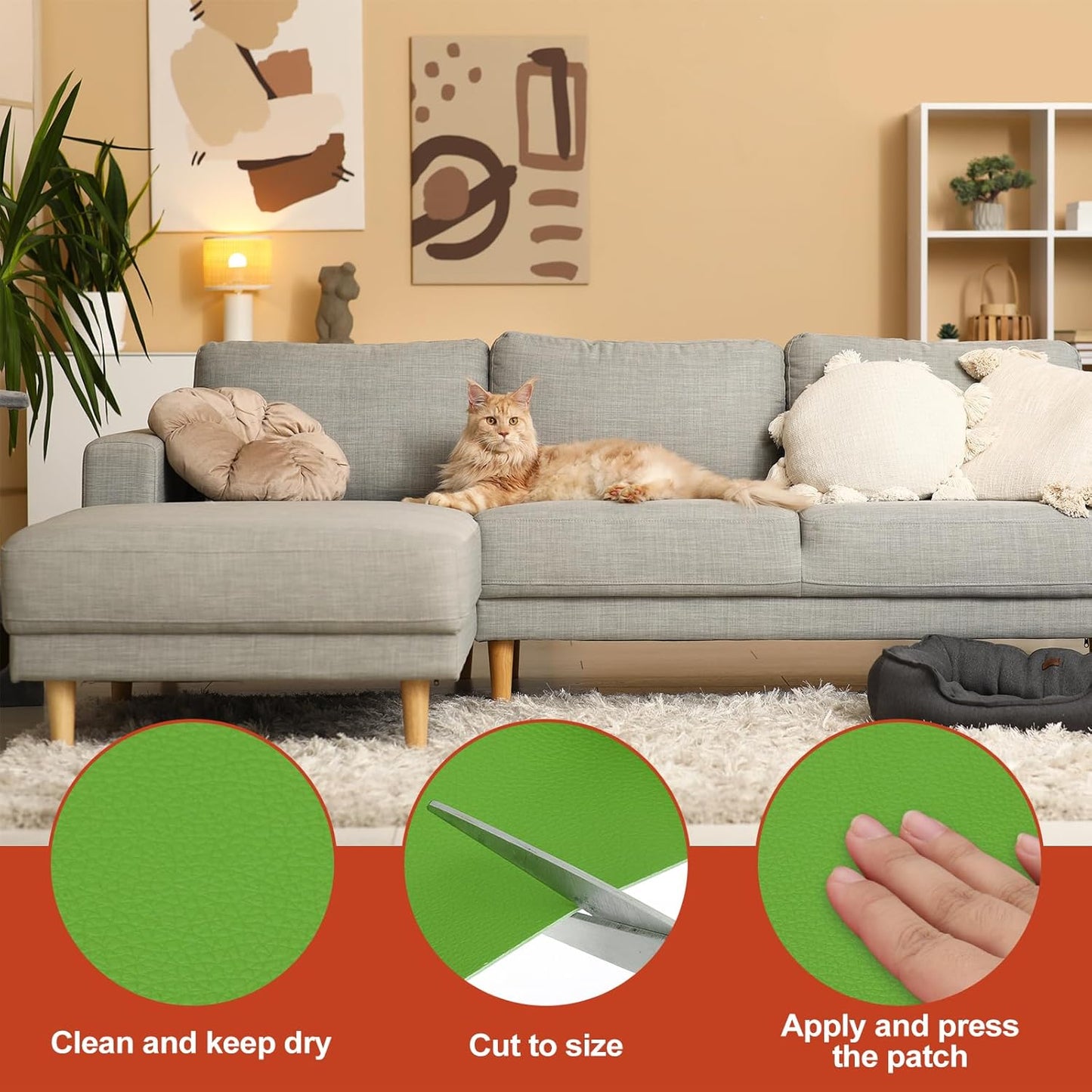 PATIKIL Leather Patches Tape for Furniture, 6.3 x 61 Inch Self Adhesive Vinyl Leather Repair Kit Cover Sheet for Couch, Sofa, Car Seats, Office Chair, Grass Green