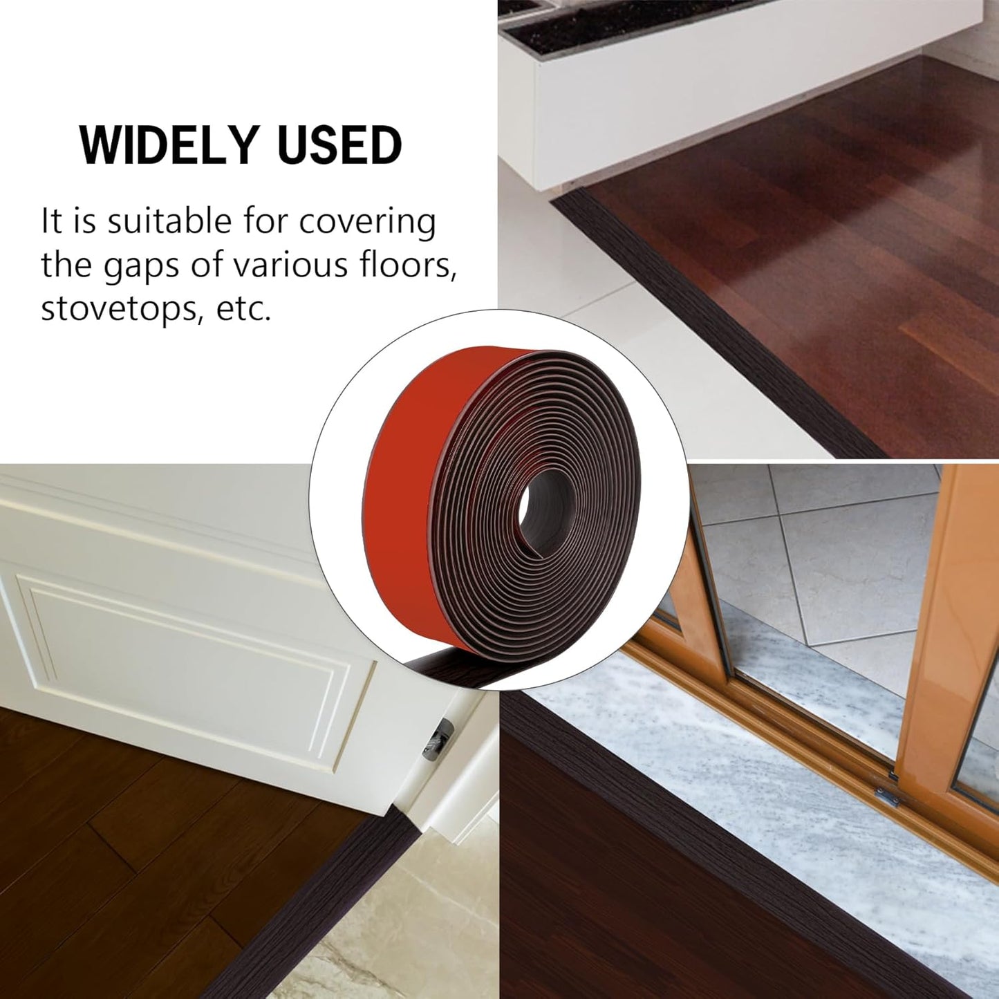 20Ft Floor Transition Strip Self Adhesive Vinyl Cover Floor Strip Flat Divider Transition Strip Wood Grain Design for Laminate Floor Gaps and Doorway Transitions (20Ft x 2 Inch, Brown)