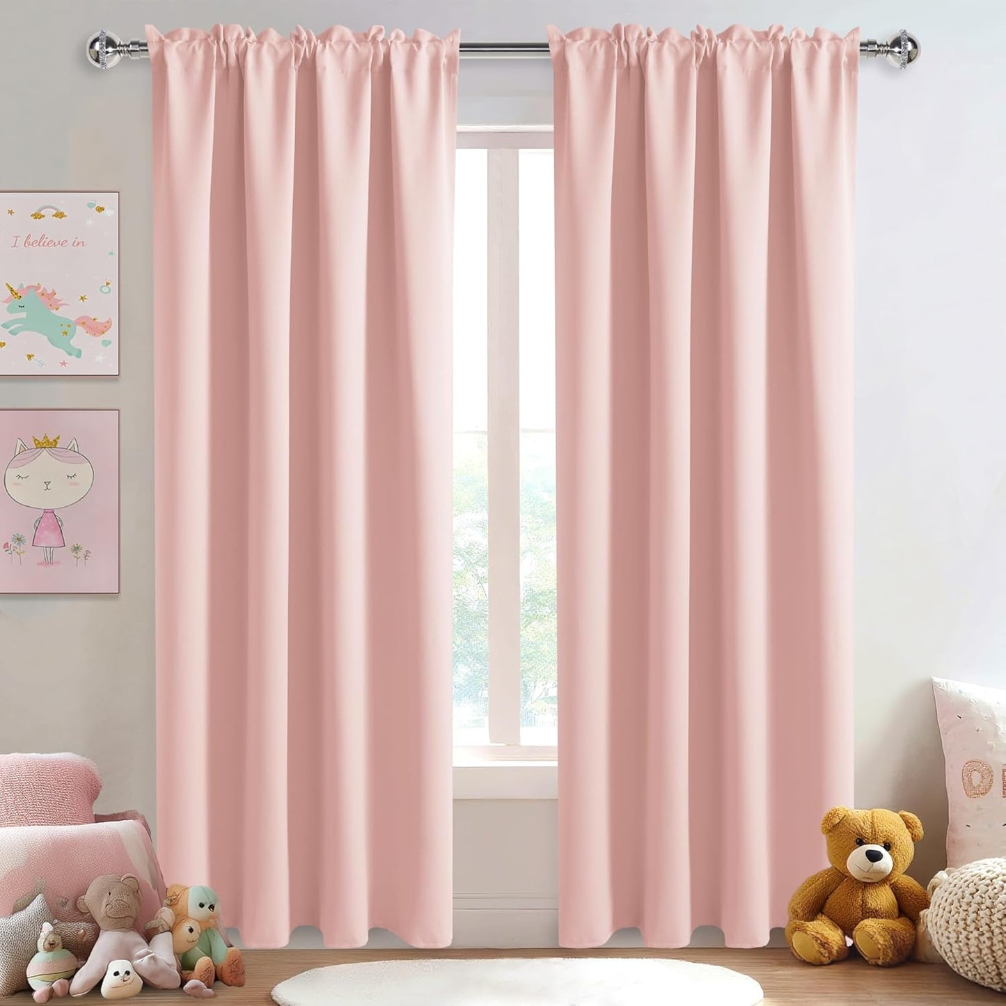 DWCN Blackout Curtains – Thermal Insulated, Energy Saving & Noise Reducing Bedroom and Living Room Curtains, Blush Pink, W 52x L 95 Inch, Set of 2 Rod Pocket Curtain Panels