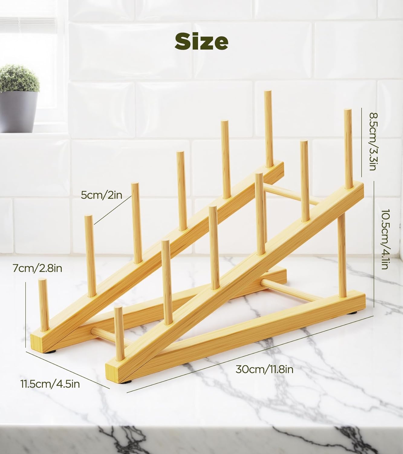 Bamboo Dish Drying Rack, 5 Slots Kitchen Organizer Craft Show Display Stand for Holds Plates, Bowls Cups, Cutting Boards, Pot Lids, Canvas, Books, Records, Artwork and Magazine