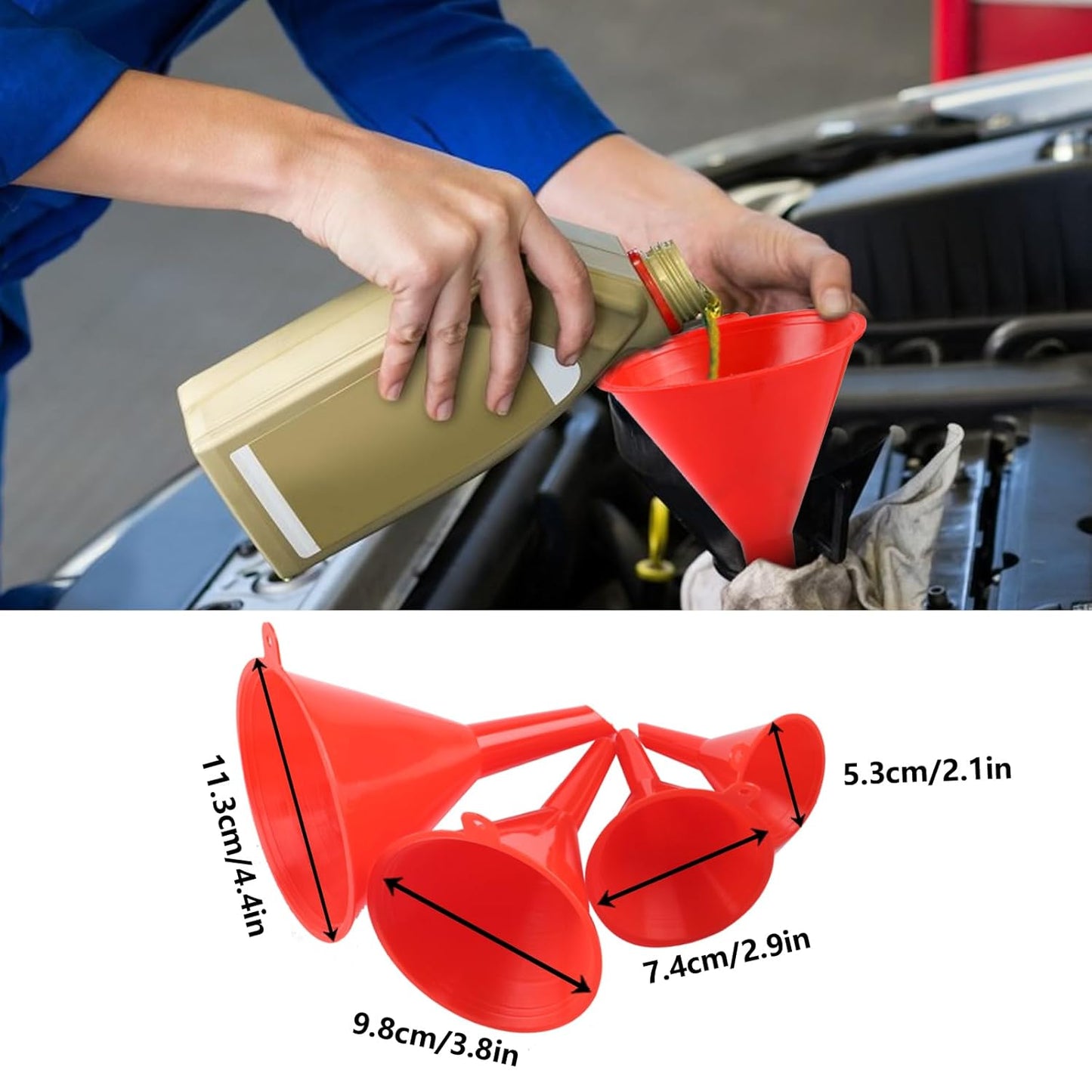 8 Pcs Oil Funnels for Automotive Use, Automotive Funnels Set, Plastic Funnel Set, Long Neck Wide Mouth Flexible Oil Funnel Kit for Car Oil Coolant Fuel Transfer Transmission Funnelor Filling Bottles