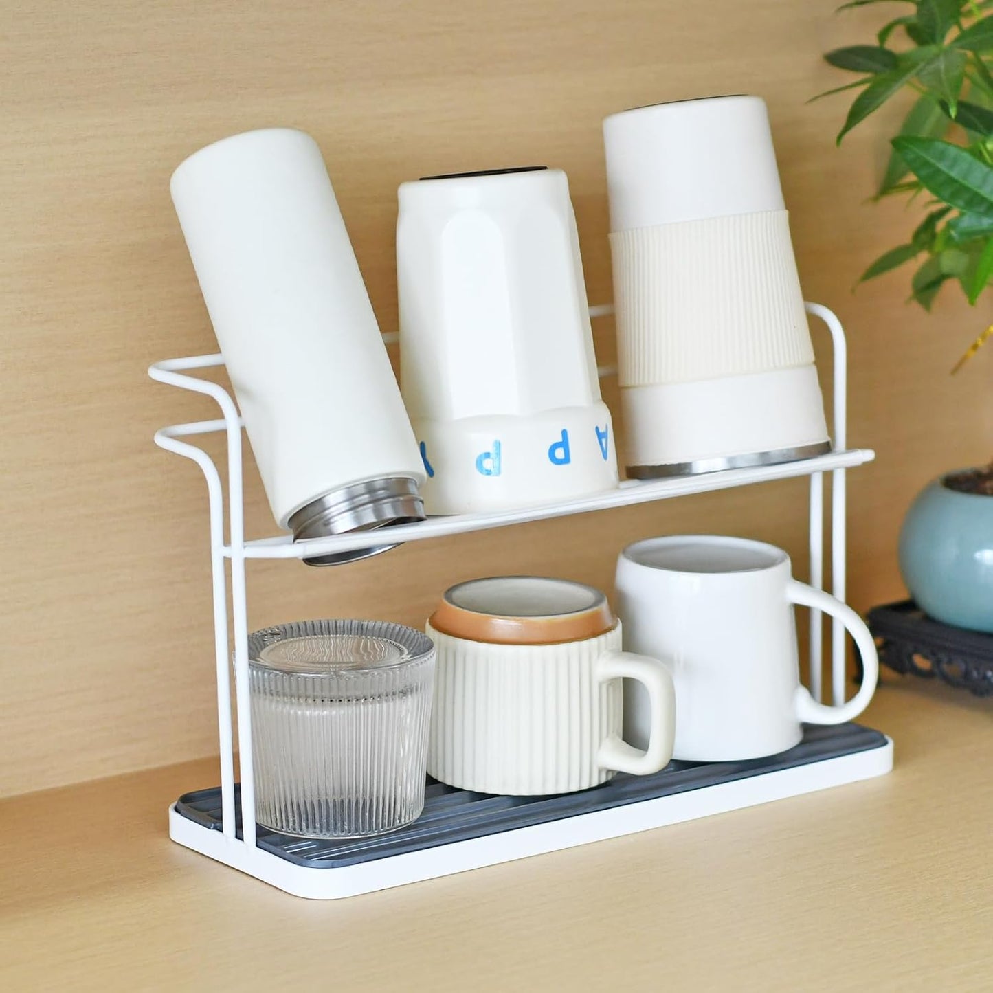 Bottle Drying Rack, Cup Drying Rack,Tumbler Drying Rack with Drain Tray (White)