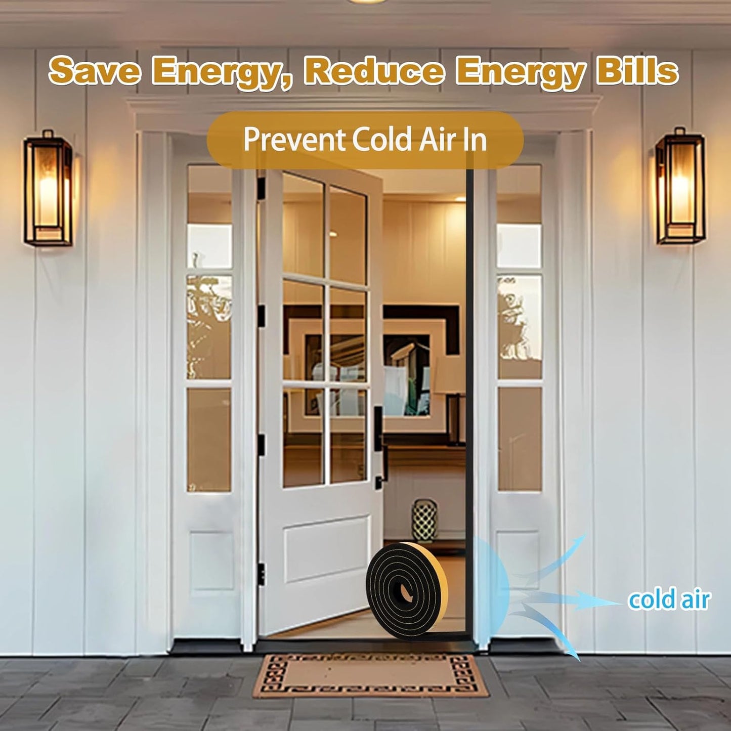 High Density Weather Stripping 3/4 in x 3/8 in, Weatherproof Foam Insulation Tape, Anti Collision Seal Strip Weatherstrips for Windows Storm Doors, 2 Rolls Total 13Ft