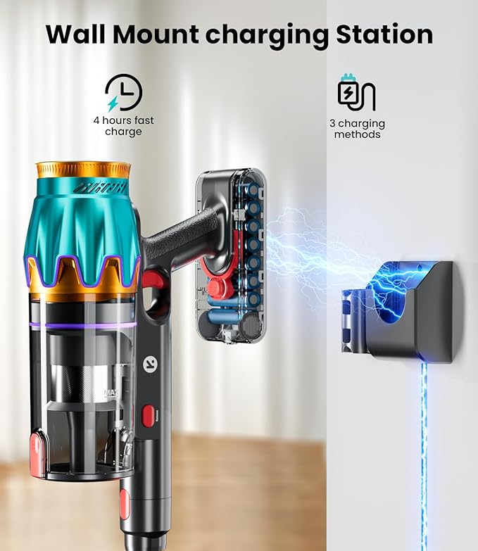 Cordless Vacuum Cleaner, 580W 48KPA 70Mins Vacuum Cleaners for Home, Cordless Stick Vacuum with Touch Screen, Anti-Tangle & Wall Mount Charge, Wireless Vacumm for Home/Pet Hair/Carpets/Floors