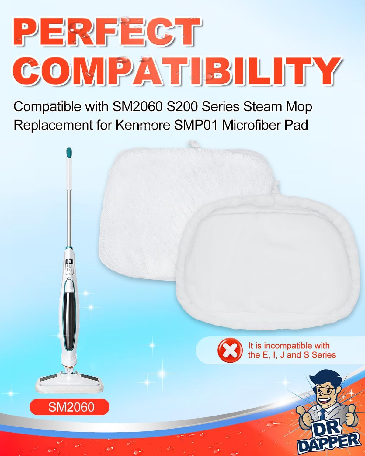 DR DAPPER 2 Pack SMP01 Steam Mop Replacement Pads Compatible with Kenmore SM2060 S200 Series – Washable Mop Pads & Steam Mops Pad for Hardwood Floors
