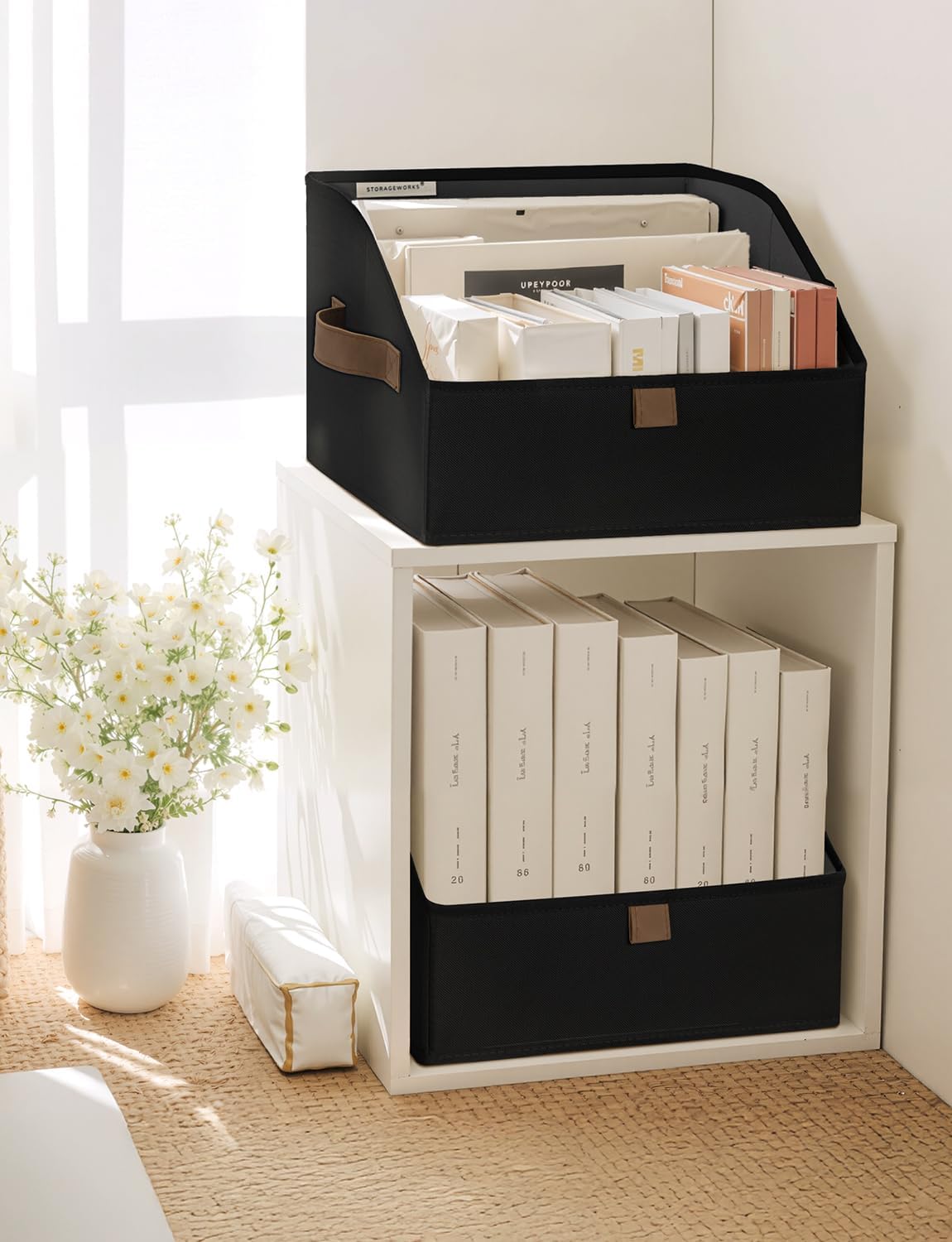 StorageWorks Closet Storage Bins, Trapezoid Organizer Box for Shelves, Fabric Clothes Bin, Foldable Organizing Baskets with Handles, Small, Black, 3-Pack