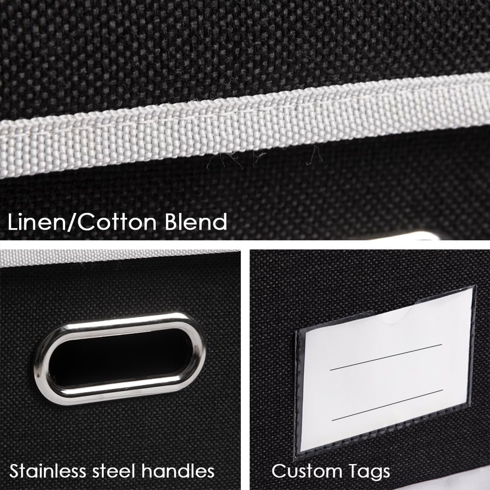 PRANDOM Storage Boxes with Lids [3-Pack] Fabric Collapsible Storage Bins Organizer Containers Baskets Cube with Cover for Home Bedroom Closet Office Nursery Black（11.4X8.6X6.7