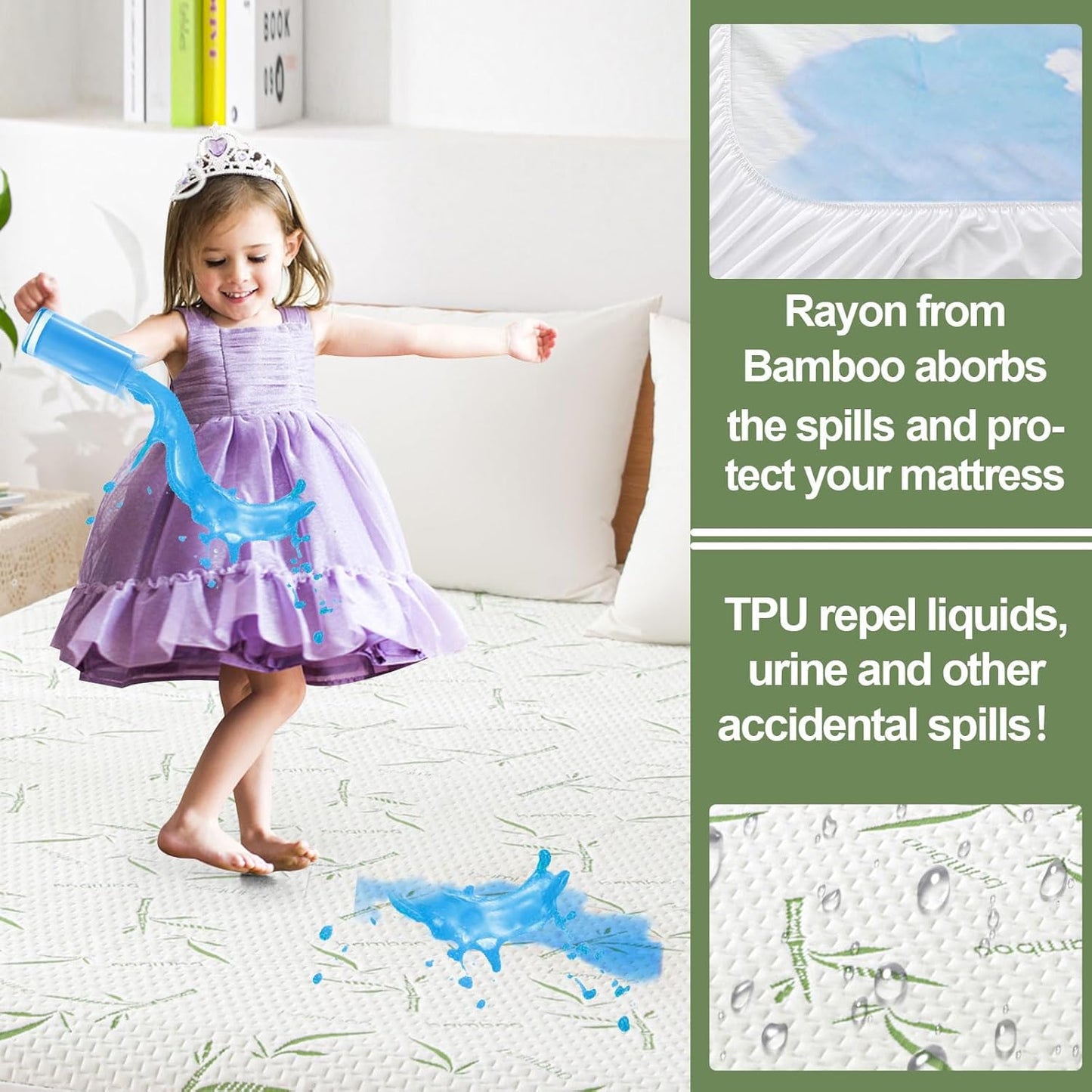 California King Mattress Protector Waterproof Mattress Pad Washable Bamboo Rayon Mattress Cover Breathable Noiseless Bed Protector 5" - 21'' Elastic Fitted Deep Pocket