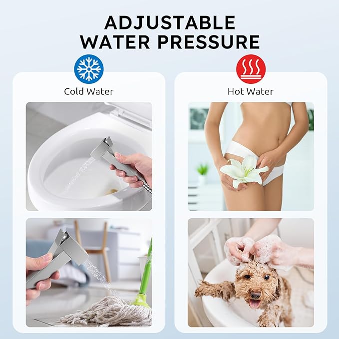 Arofa Warm Water Bidet Sprayer for Toilet with Hot and Cold Rough-in Valve, Hands-Free Handheld Jet Spray with Adjustable Water Flow, Square Toilet Sprayer with Bidet Hose for Feminine Wash