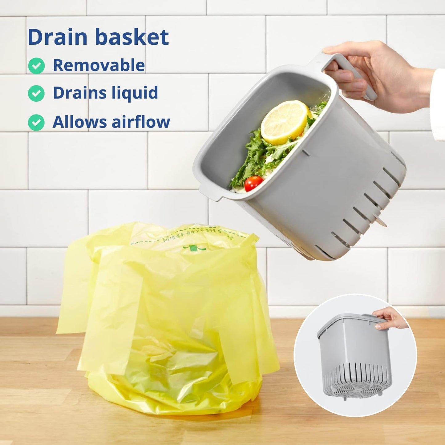 BLUE GINKGO Kitchen Compost Bin [2.6L / 0.69 GAL] – Filter-Free, Odor-Tight Countertop Food Waste Pail with Handles (Made in Korea, Pink)