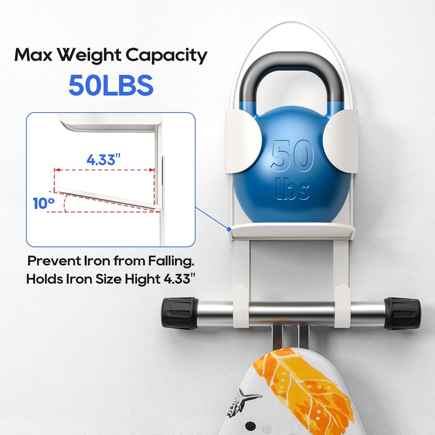 ORLESS Metal Large Ironing Board Holder Wall Mount, Ironing Board Hanger, Iron Board Holder, Iron Board Hook Wall Mount, for Laundry Rooms (White)