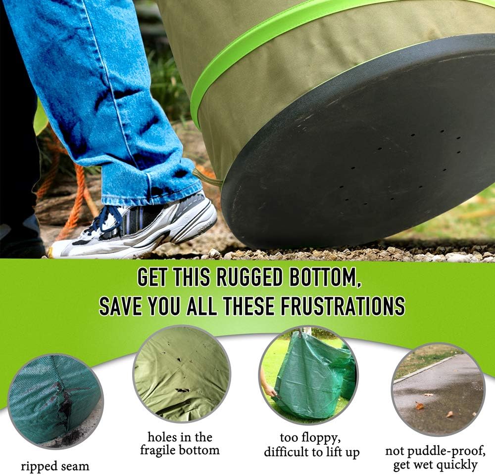Colwelt Collapsible Garden Bag 47Gallon, Collapsible Leaf Bags with Hard Bottom, Heavy Duty Yard Waste Bag Leaf Bin, Leaf Pop up Trash Can (come with Leaf Scoop, Garden Gloves)