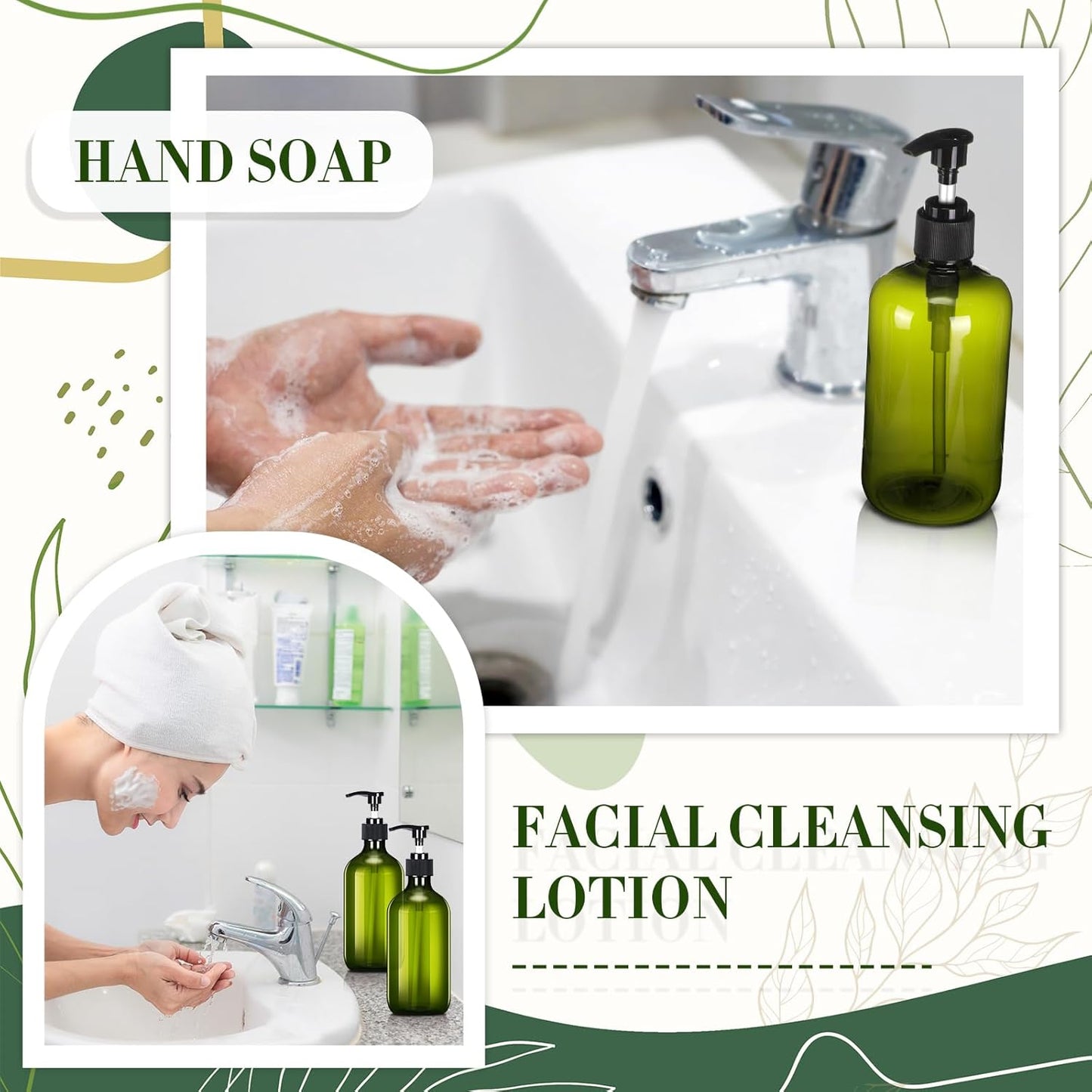 Tessco for you 12 Pack Green Soap Dispenser Empty Plastic Pump Bottles Dispenser Refillable Shampoo Container for Hand Sanitizer Soap Lotion Body Wash Conditioner Bathroom Kitchen Travel(16.9 oz)