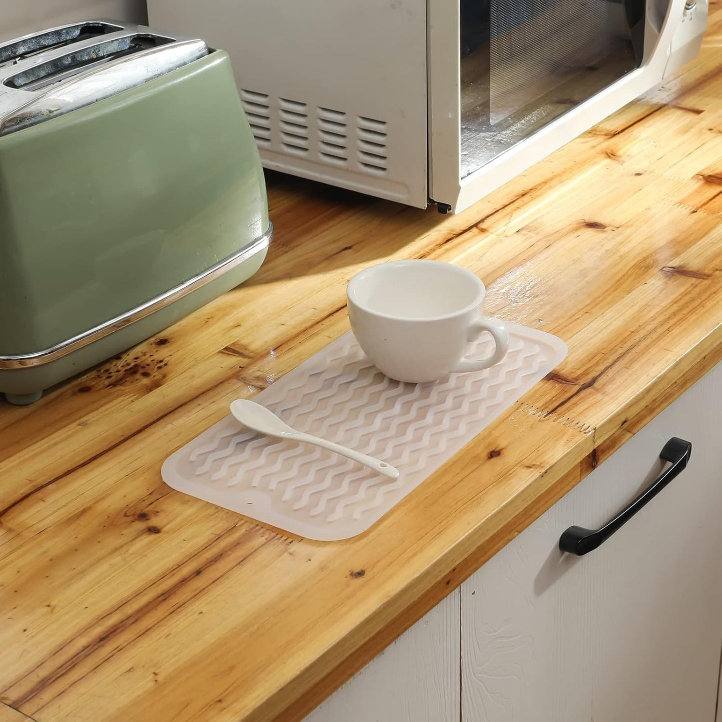 Silicone Dish Drying Mat for Multiple Usage,Easy clean,Eco-friendly,Heat-resistant Silicone Mat for Kitchen Counter or Sink,Refrigerator or Drawer Liner Translucent S 12 inches x 6 inches