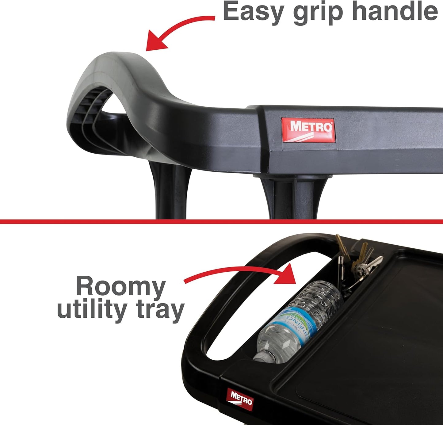 Metro myCart Plus Utility Cart - Choose-Your-Height Adjustable Heavy Duty Rolling Cart for Home, Commercial and Industrial Use - 3-Shelf, 500 lbs Capacity - 27.7" W x 40.25" L x 36.8-40.8" H - Black