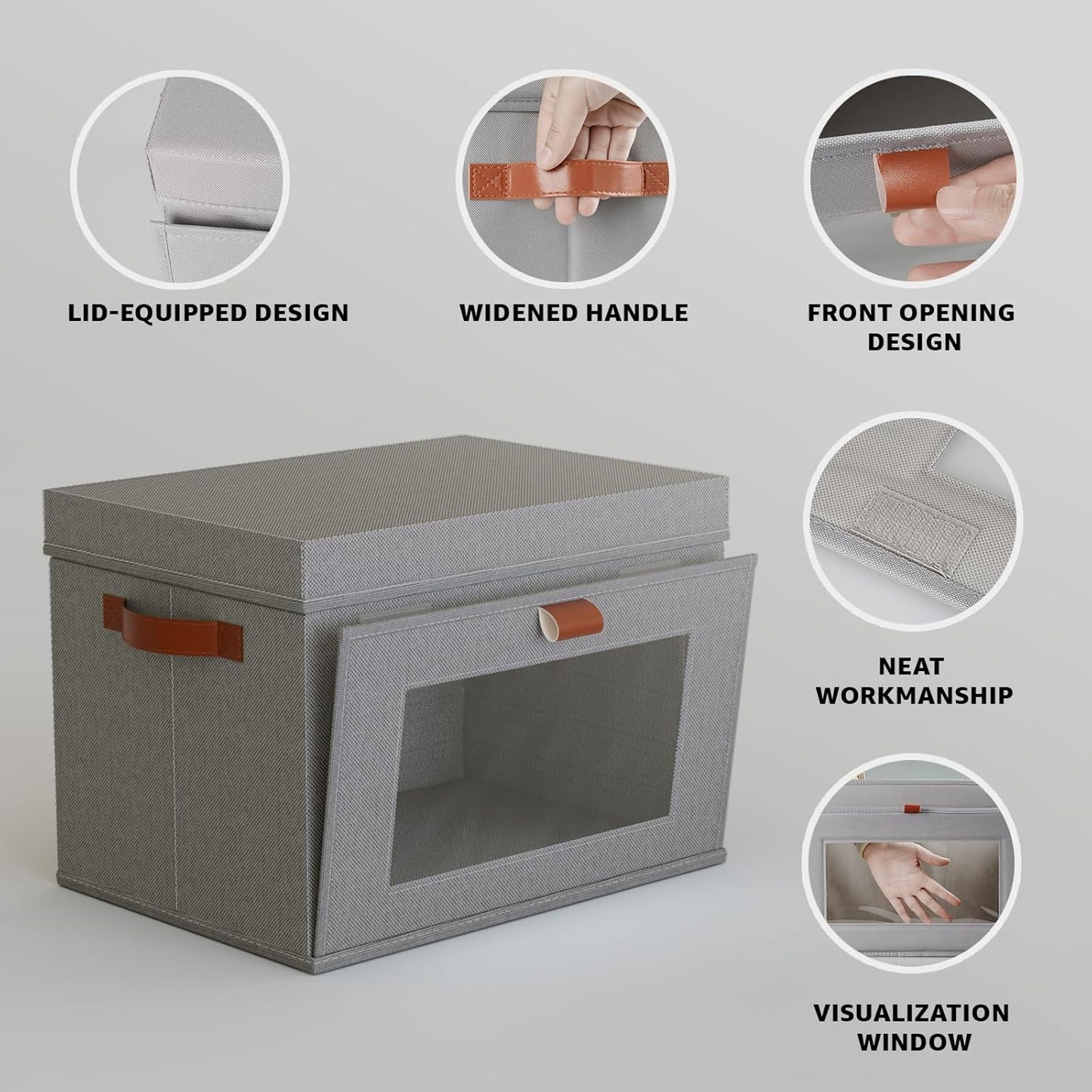 Large Storage Bins with Lids,Stackable&Collapsible Closet Storage Bins,Oxford Fabric Organizer Box with Clear Window,Large Decorative Storage Boxes for Shelves,Wardrobe,Living Room,Dorm(Grey)