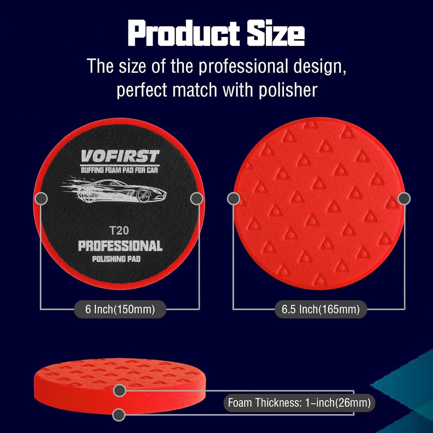 6 Inch Polishing Pad - 3Pcs Red Polishing Pad - 6.5 Inch Face for 6 Inch 150mm Backing Plate - Ultimate Compounding & Waxing Sponge Pads for Car Buffer Boat Polisher Compounding, Polishing & Waxing