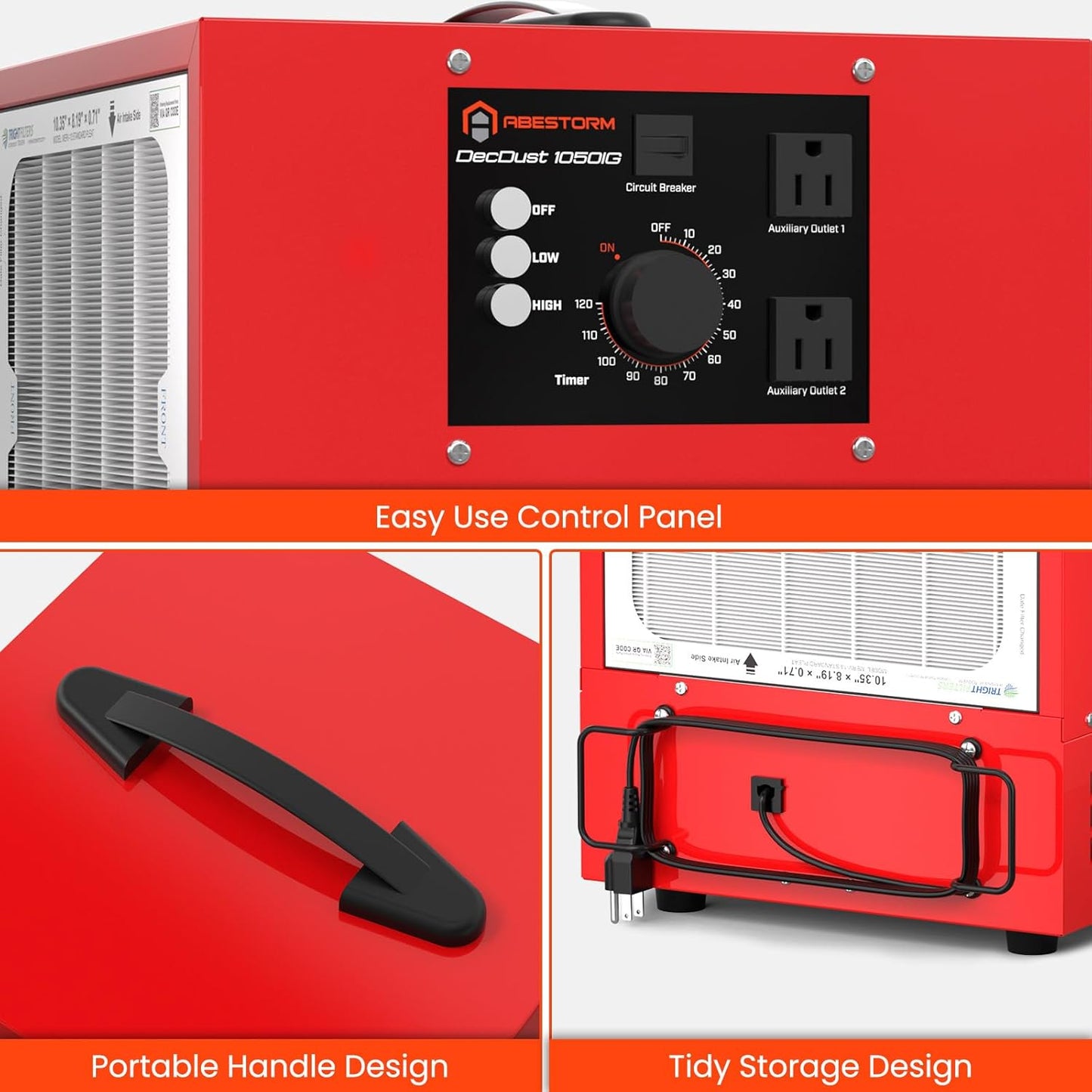 Abestorm Tabletop Dust Collector for Woodworking, Portable Double-sided Intake Air Filtration Systems, Movable Air Filter with Built-in Ionizer, Timer Function, Ideal for Garage Works Shop