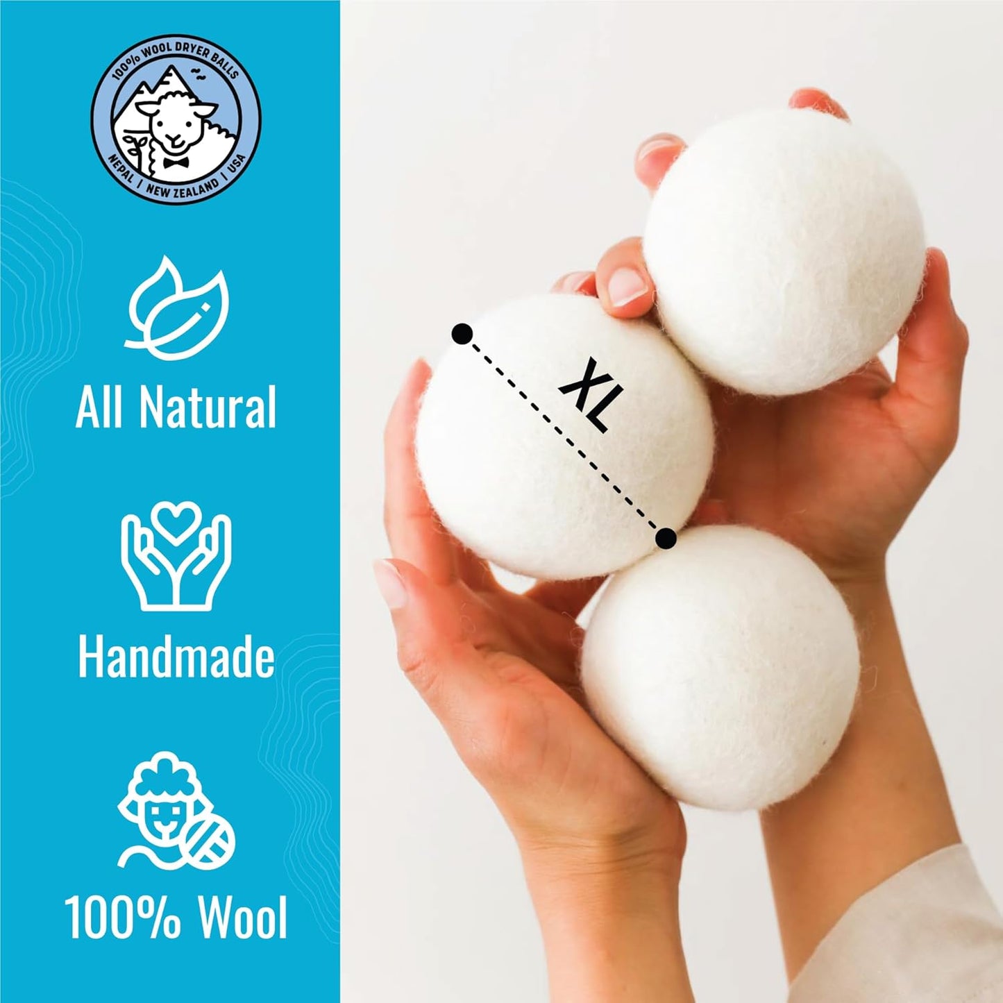Smart Sheep Wool Dryer Balls - 6-Pack - XL Premium Natural Fabric Softener Award-Winning - Wool Balls Replaces Dryer Sheets - Wool Balls for Dryer - Laundry Balls for Dryer