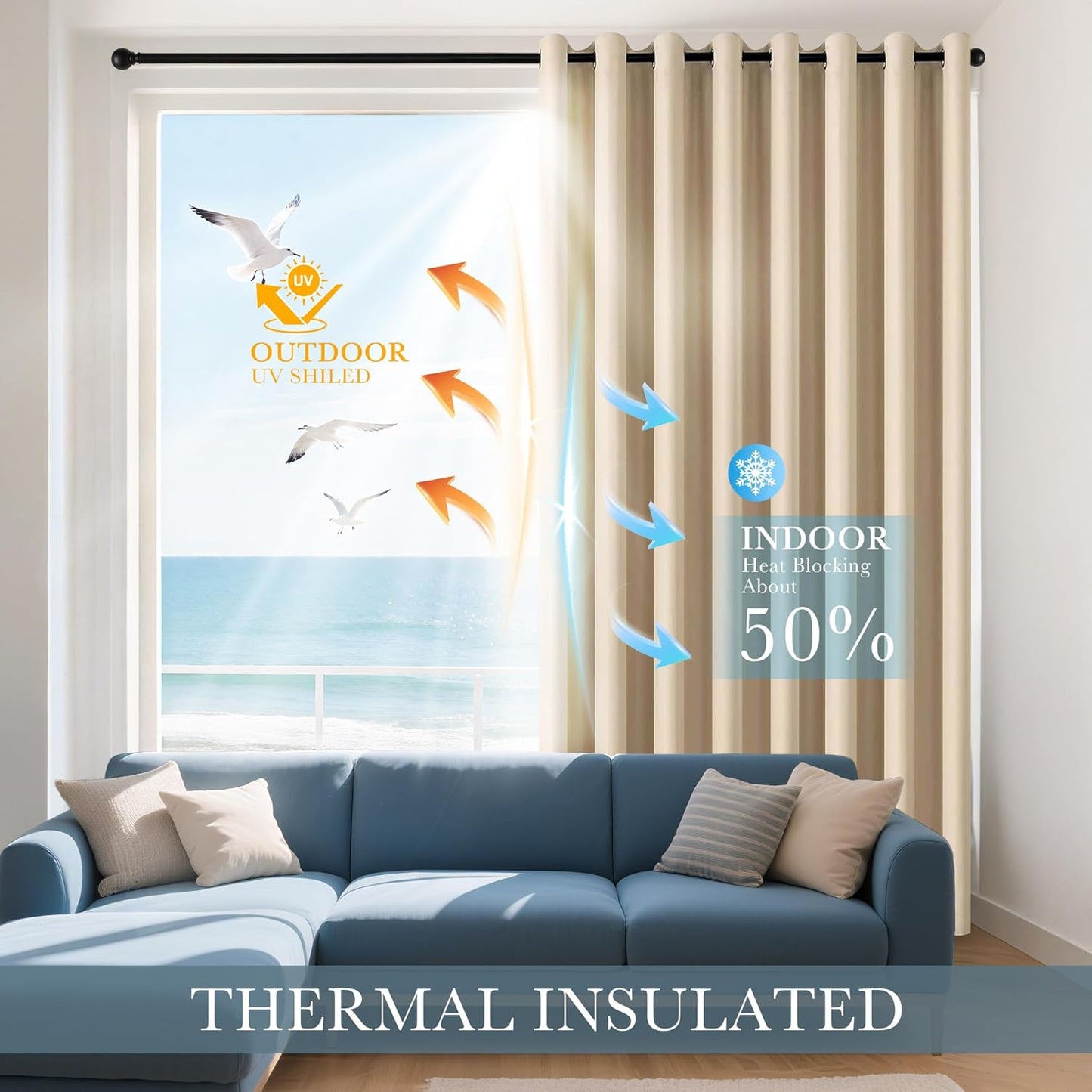 PONY DANCE Room Darkening Curtains - Light Blocking Kitchen Curtain Drapes Thermal Insulated Home Decor for Nursery, Privacy Protect Draperies, W42 x L45 inch, Biscotti Beige, 2 Pieces