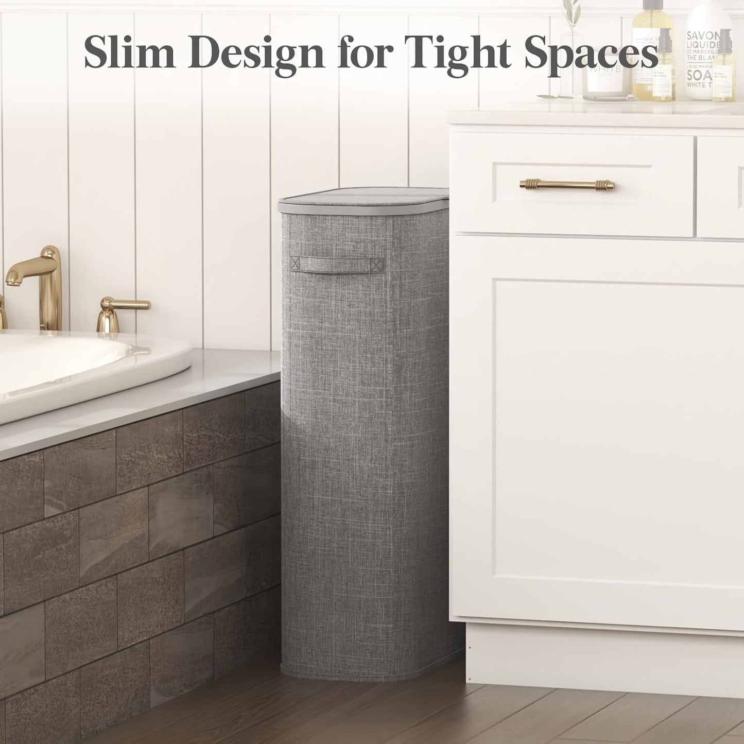 Lifewit 75L Slim Laundry Basket with Lid, Narrow Large Laundry Hamper with Plastic Handles and Removable Bag, Tall Foldable Dirty Clothes Hampers for Laundry Room, Bedroom, Bathroom, Dorm, Gray