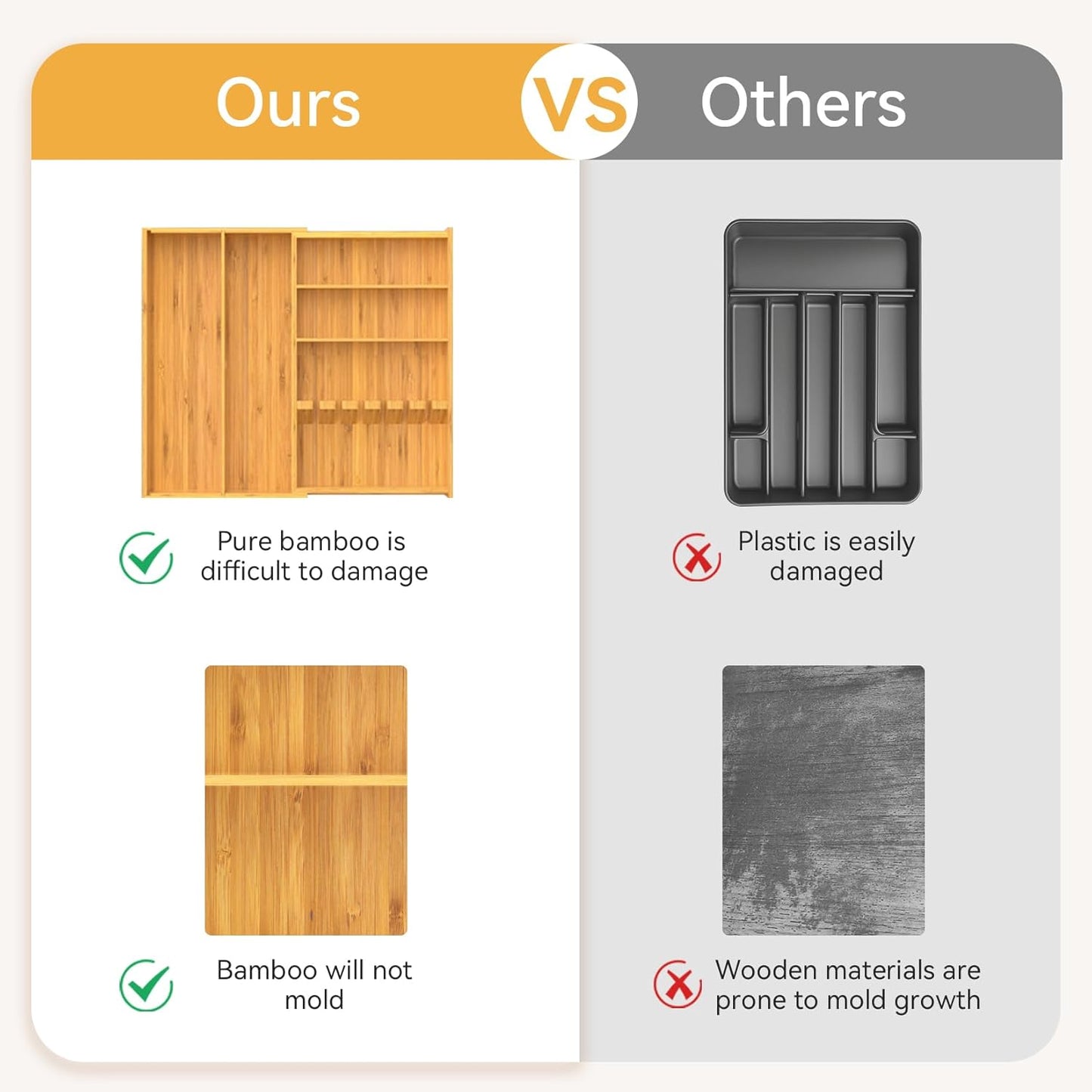 Yofidra Pure Bamboo Silverware Drawer Organizer: 16.9x18.9 Expandable Large Silverware Utensil Tray Holder, 5-Compartment with 6 Card Slots Flatware Organizer Kitchen Organizers and Storage