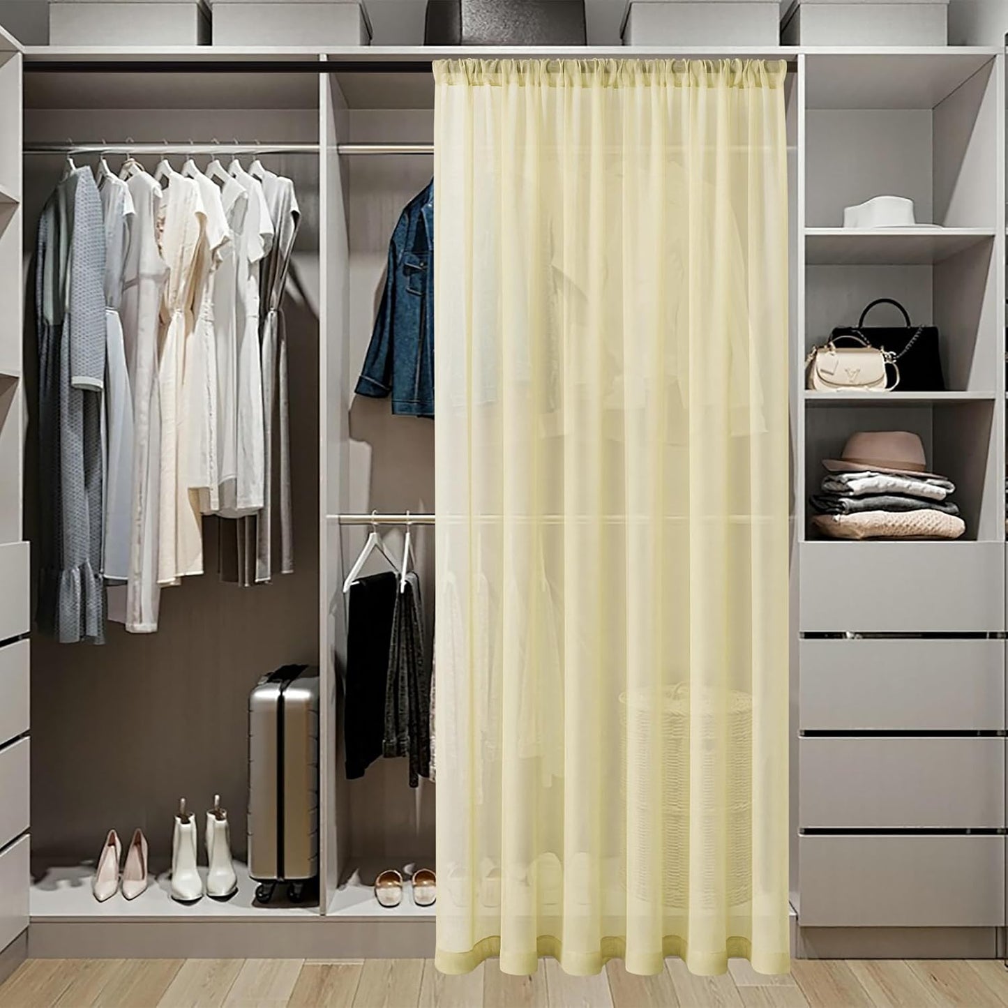 Tollpiz Small Sheer Door Curtain Closet Linen Textured Curtain Sheers Doorway Light Filtering Voile French Door Rod Pocket Curtains Patio Door, 25 x 40 inches Long, Transparent Yellow, Set of 1 Panel