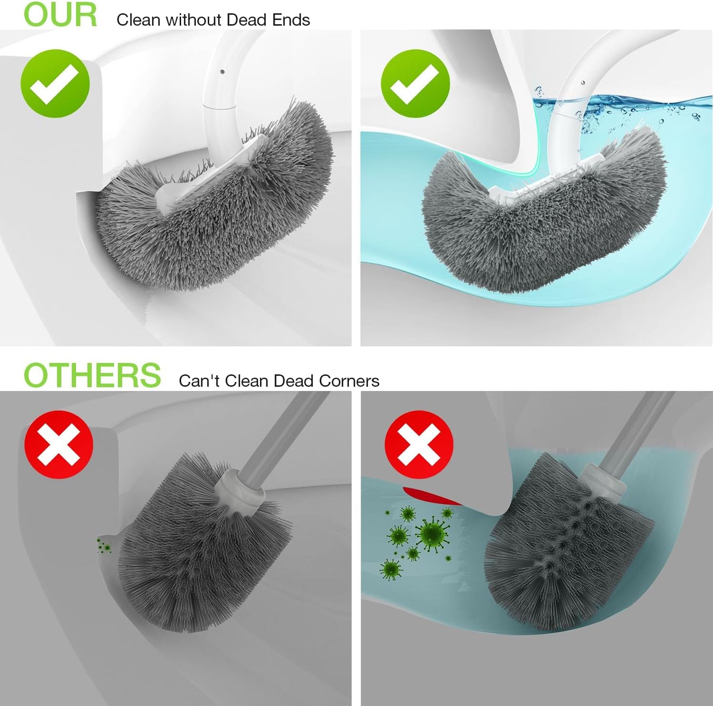 Bamboo Toilet Brush Set, 2 Pack with Ergonomic Design, Compact Size, Durable Bristles, Wooden Holder for Bathroom Cleaning