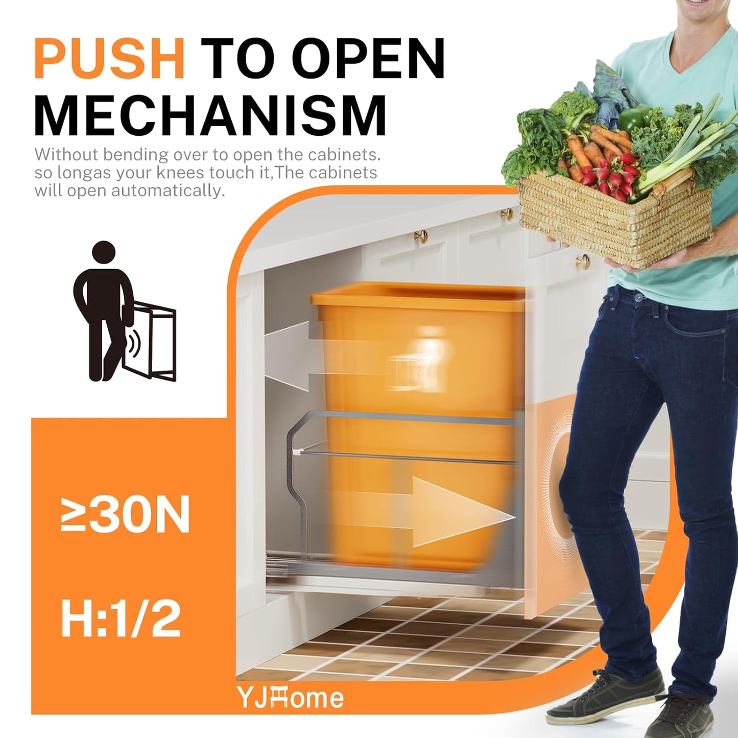 YJHome Pull Out Trash Can Under Cabinet with Push to Open Slides, Garbage Can Not Included, Cabinet Trash Can Pull Out Kit with Door Mounting Kit, Requires Minimum Cabinets Opening 15" W