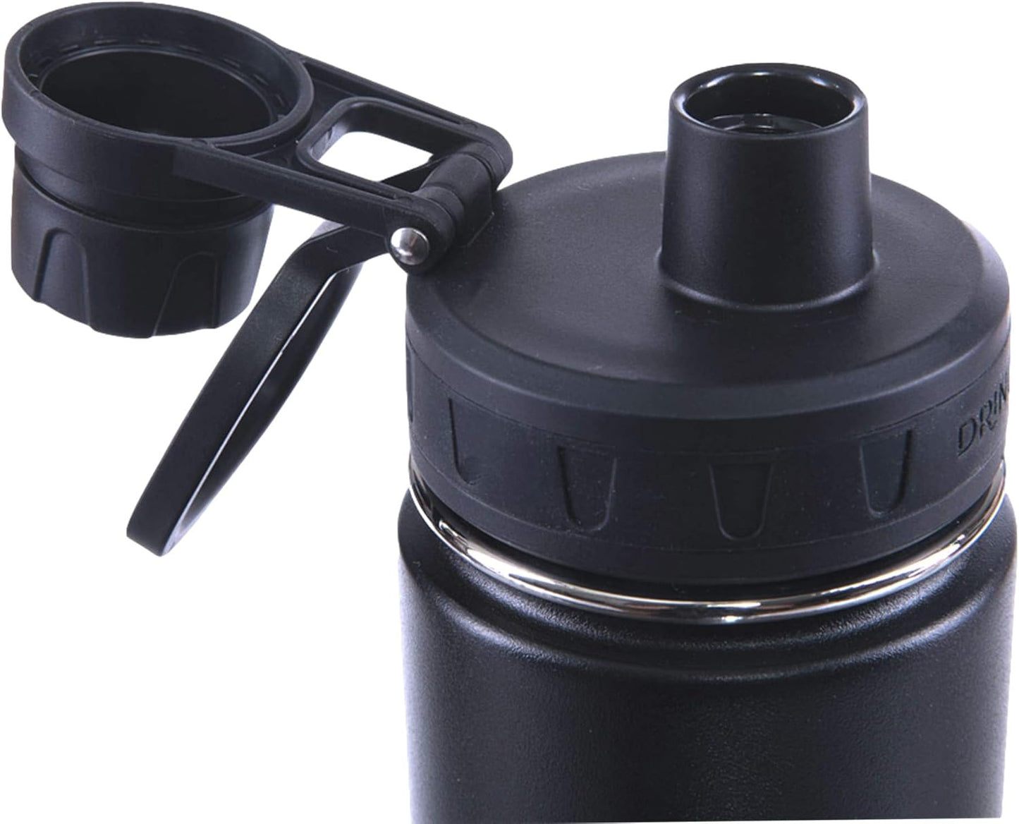 Drinco Stainless Steel Water Bottle Spout Lid Vacuum Insulated Double Wall Water Bottle Wide Mouth (40oz 32oz 22oz 18oz 14oz) Leak Proof Keep Cold Sport Camping Hiking (22 oz, 22oz Black)