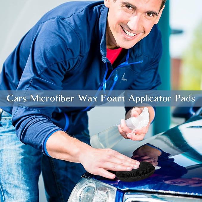Tanlade 50 Pcs Car Detailing Microfiber Applicator Pad Wax Applicator Wash Microfiber Pads, 5 Inch Diameter (Black)