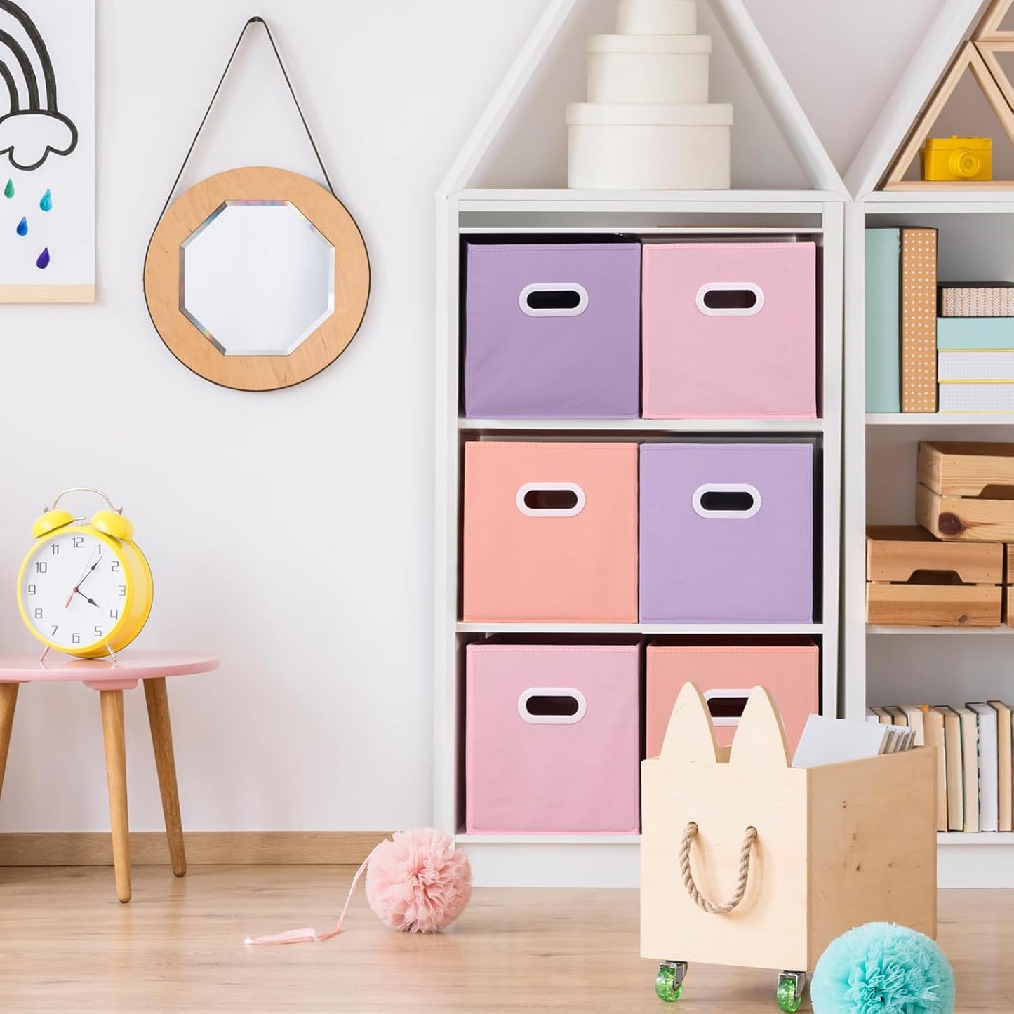 Stero Fabric Storage Cubes Bins, 11 inch Fun Colored Foldable Storage Baskets with Dual Plastic Handle for Home, Kids Room, Closet and Toys Organization, Multi Colored, Set of 6