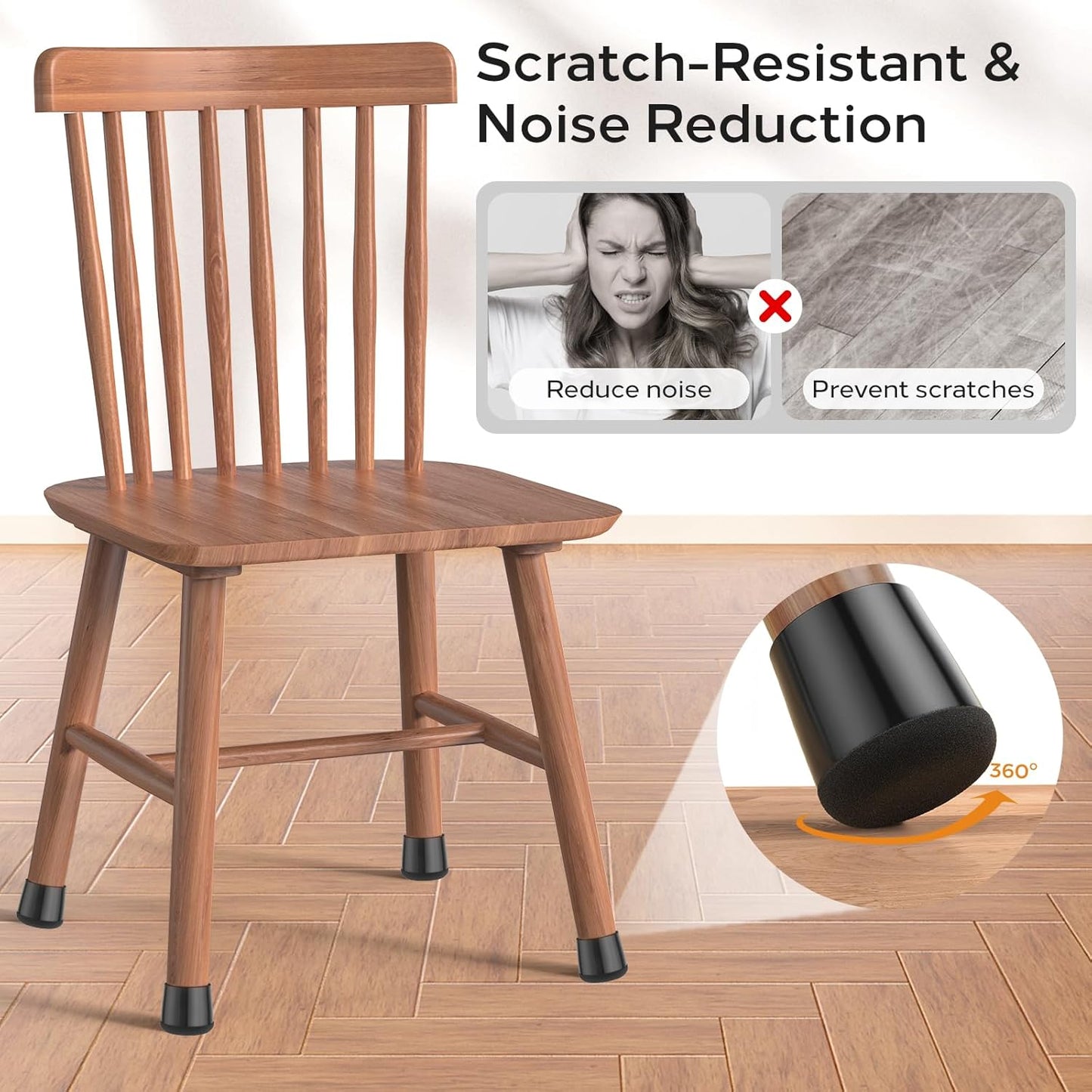 24 PCS Silicone & Felt Chair Leg Floor Protectors for Hardwood Floors - Furniture Pads, Chair Leg Covers/Cups - No Noise & Scratch-Proof - Round XS (Fits 9/16" - 13/16" / 15-20mm), Black