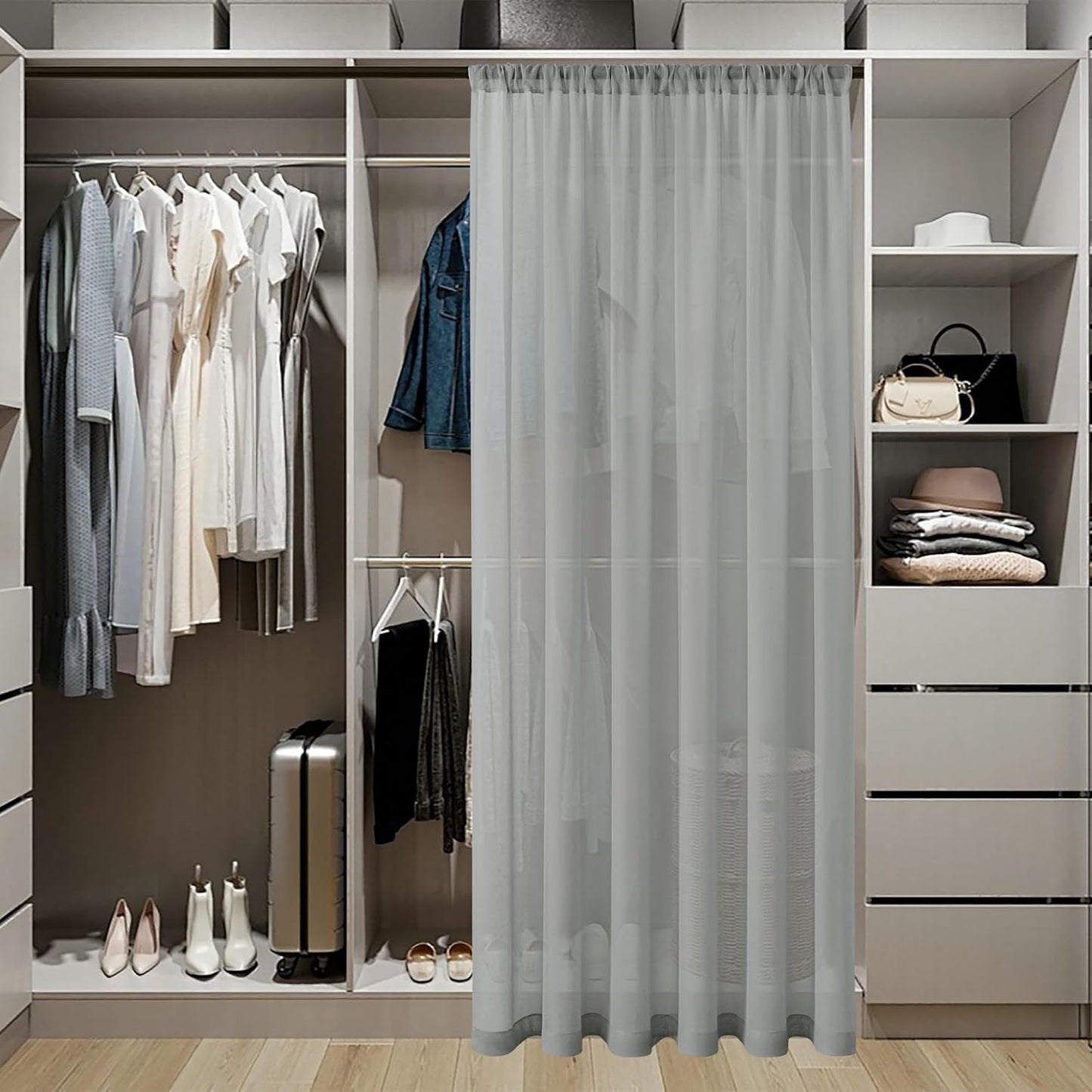 Tollpiz Sheer Curtains Closet Linen Textured Curtain Sheers Doorway Light Filtering Voile Patio Glass Door Rod Pocket Curtains French Door, 54 x 80 inches Long, Silver Grey, Set of 1 Panel